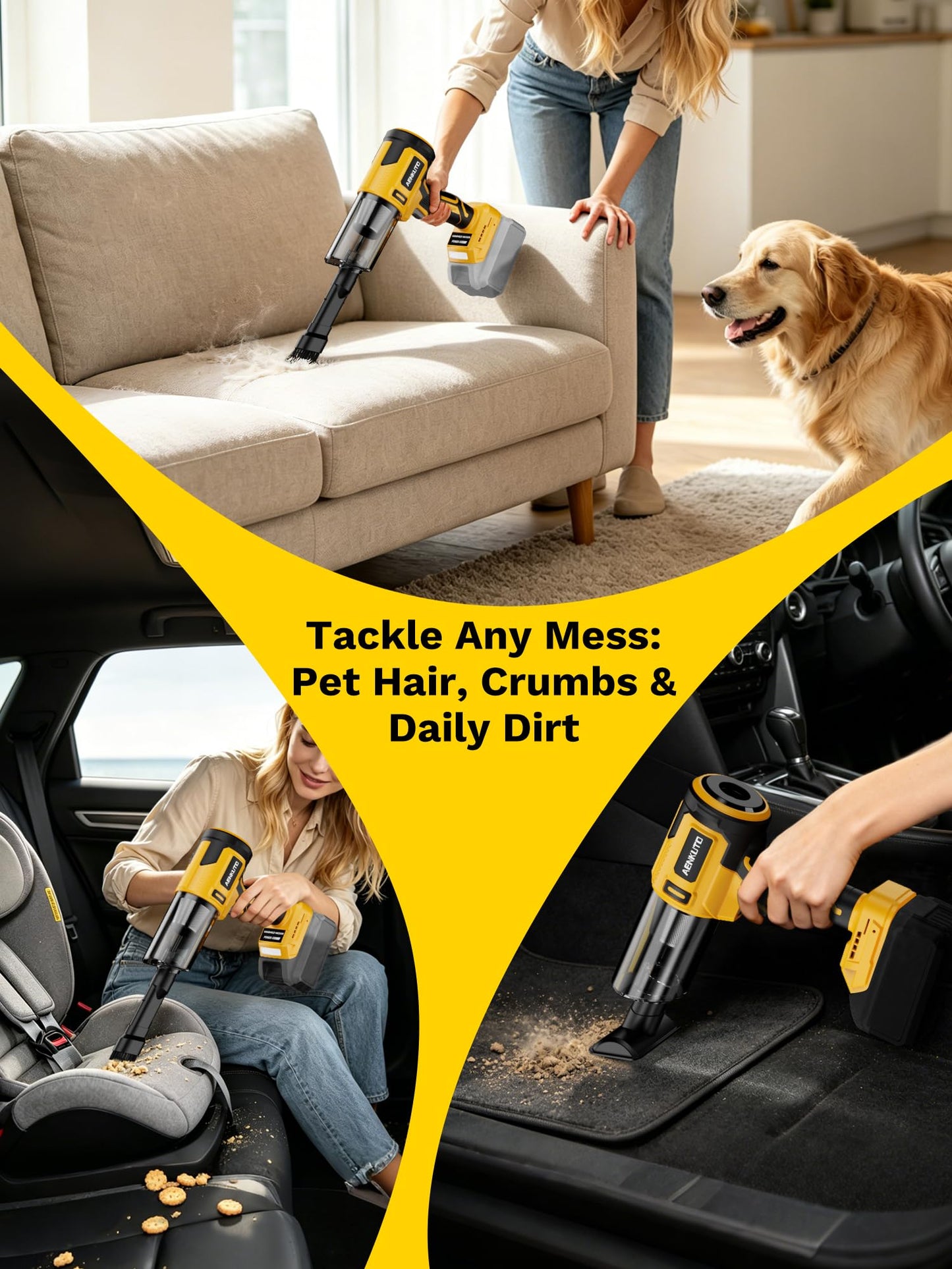 Cordless Car Vacuum Cleaner Compatible with Dewalt 20V MAX Batteries, Portable Handheld Vacuum for Pet Hair & Sand, Capable of Quick Vehicle Interior & Garage Cleanup, (Battery Not Included)
