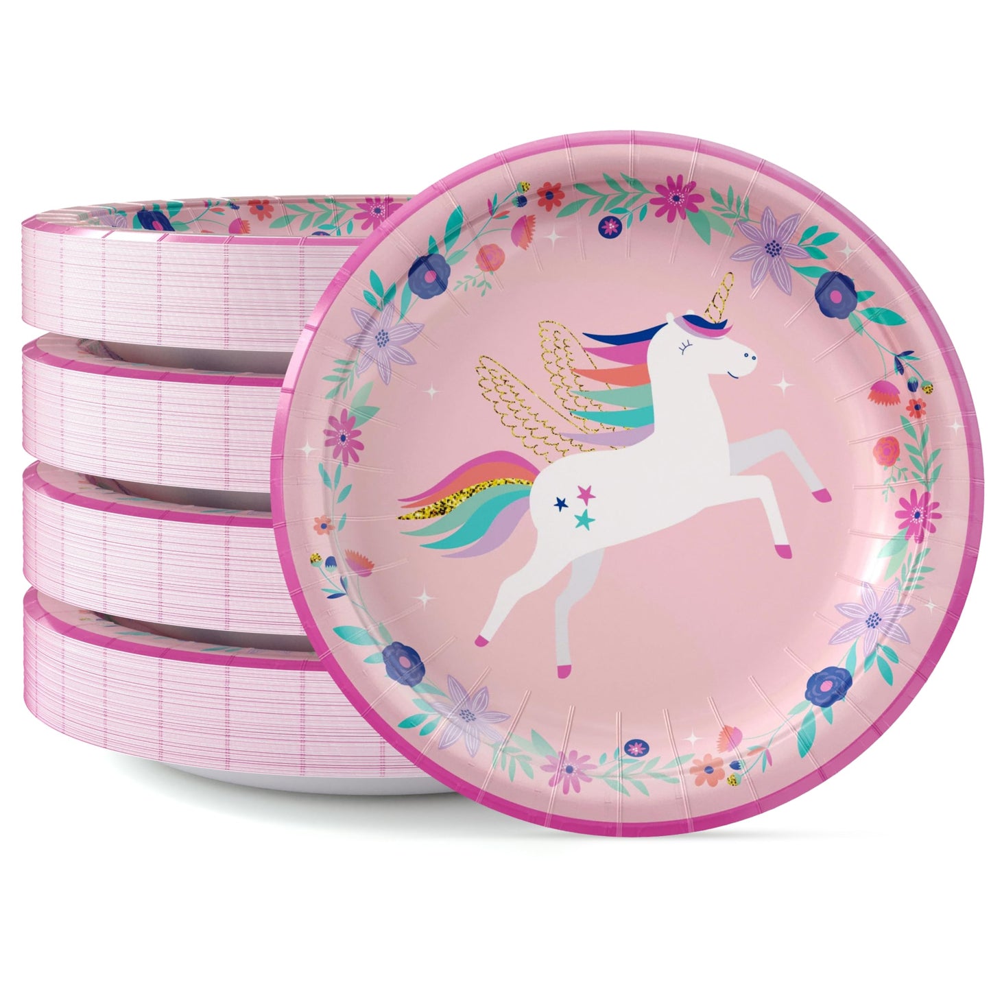 Party Solids Unicorn Plates Paper Disposable Heavy Duty 8.5 Inch Unicorn Birthday Plates 96 Pcs 350 GSM, Girls Party Decorations For Girls Birthday Supplies
