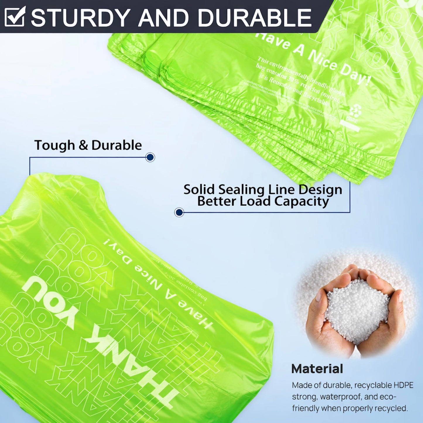 Green Thank you bags, 1000PCS T shirt bags, To Go Bags,Grocery bags, Reusable and Disposable,Perfect for Small Business,Take Out,Retail, Large