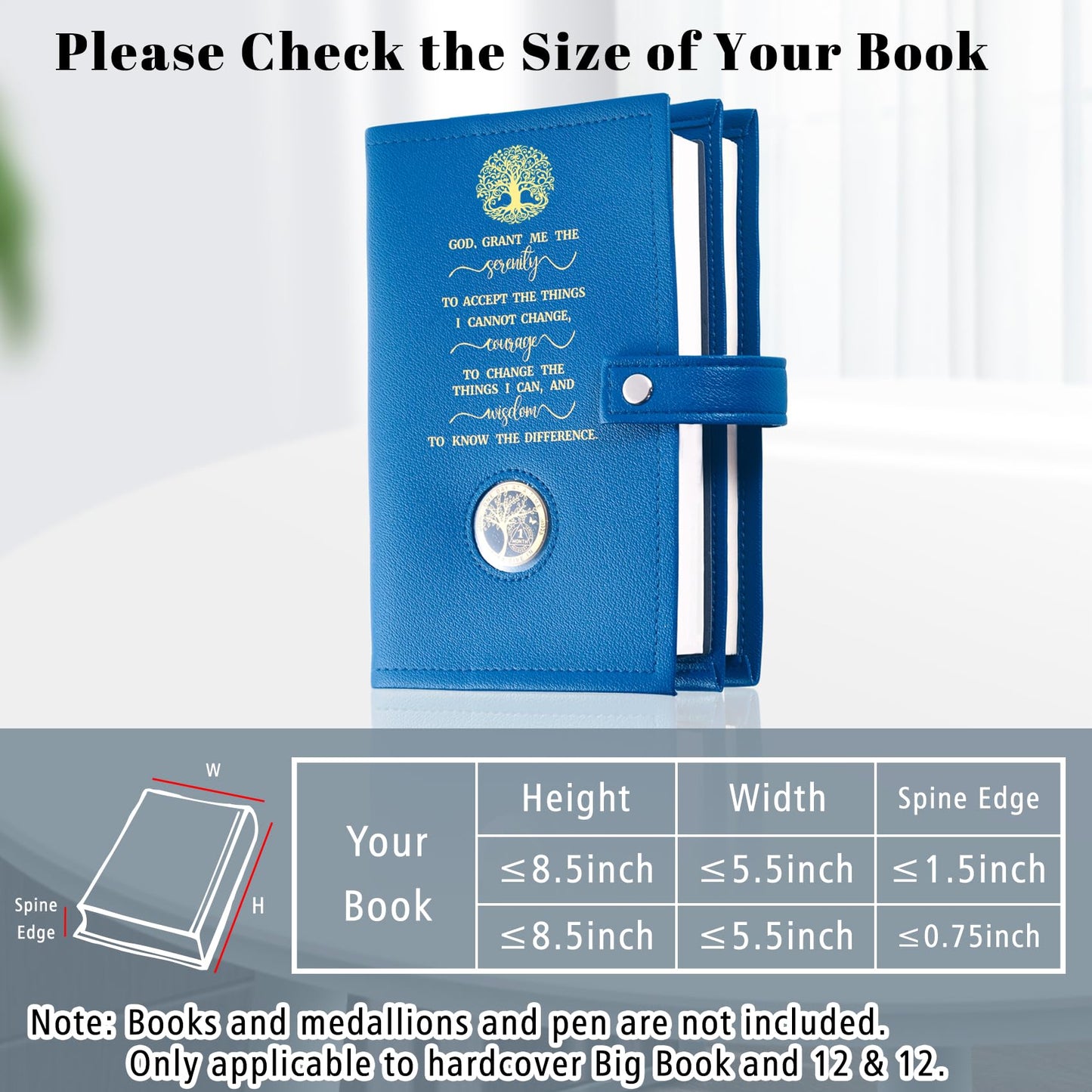 LParkin Double AA Big Book Cover with Coin Holder, PU Leather AA Book Covers for Hardcover, Fits AA Big Book and 12 Steps & 12 Traditions, Premium Design God Grant Me The Serenity Cover