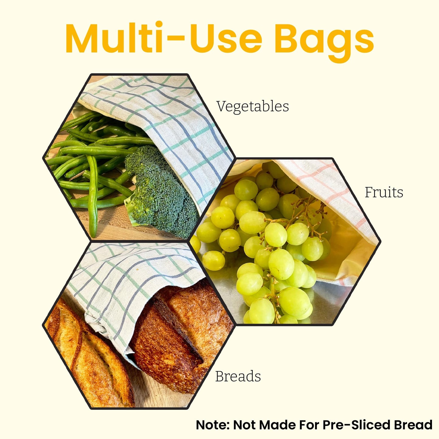 Keeki Bag - The Original Beeswax Lined Bread Bag for Homemade & Sourdough | Reusable Linen Bread Storage | Beeswax Wrap Alternative | Plastic-Free Storage w/Wide Opening & Drawstring Closure (Yellow)