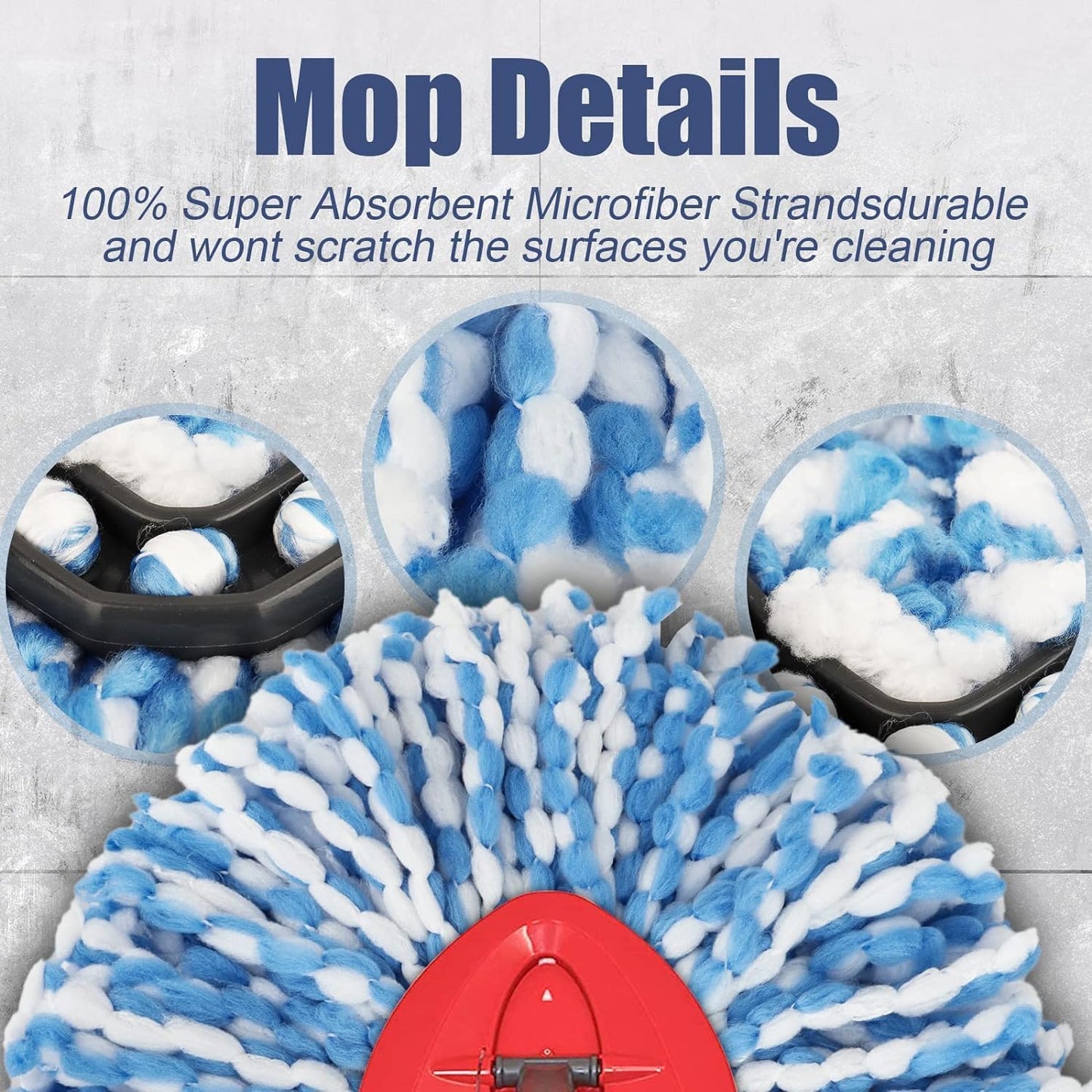 RinseClean Spin Mop Head Refill for Vileda EasyWring 2-Tanks System - Rotating Microfiber Triangle Replacement Pads Washable & Reusable fit All Floor - 6 Cloth 1 Mop Base 1 Handle 2 Brush