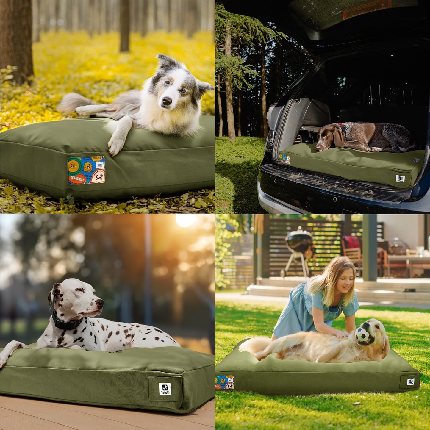 Sytopia 42-Inch Canvas Outdoor Dog Bed, Waterproof & Washable Removable Cover, Ideal for Medium & Large Dogs, Chew-Proof Great for Indoor, Outdoor, Crate, Patio Use (Green)