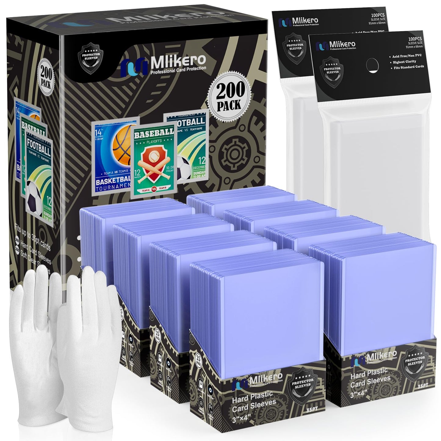 400 Card Sleeves Top Loaders for Cards, 3"x4" Hockey Card Protectors Hard Plastic, Trading Card Sleeves Fit for Hockey and Game Cards (200 Toploaders + 200 Soft Sleeves)