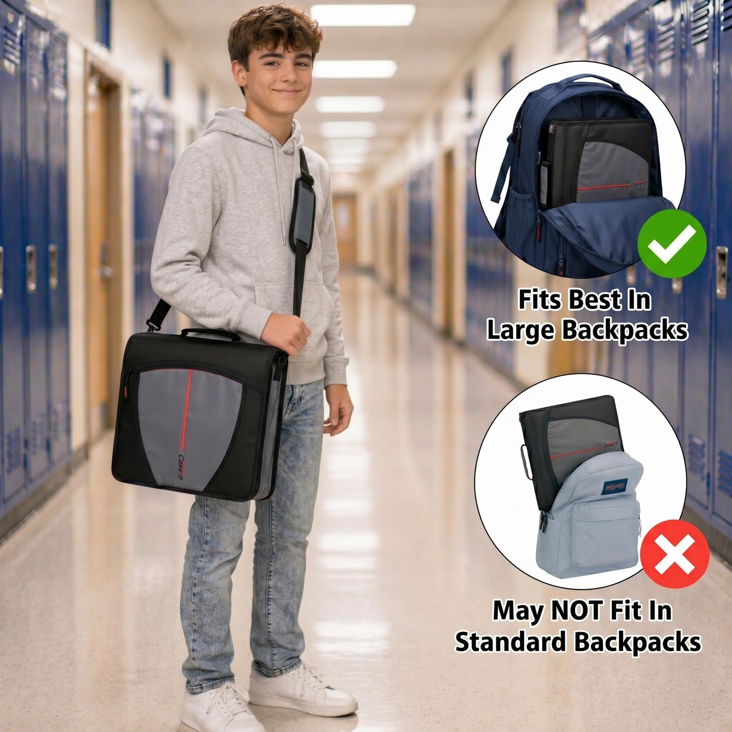 Case-it The Mighty Zip Tab Zipper Binder - 3 Inch O-Rings - 5 Color Tab Expanding File Folder - Multiple Pockets - 600 Sheet Capacity - Comes with Shoulder Strap - Aqua Iridescent Pastel D-146-P