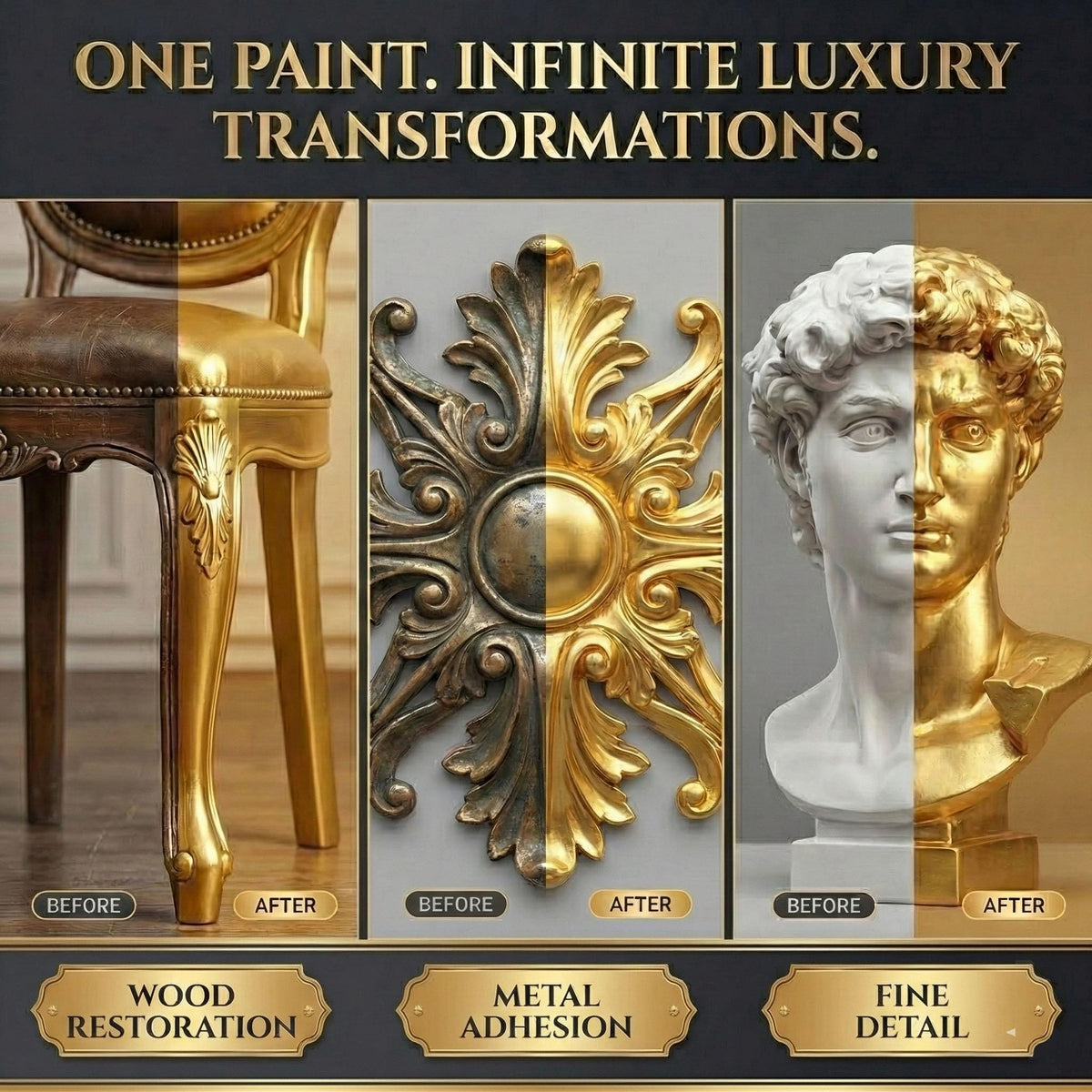 Meuvcol Gold Paint, 35 Floz Metallic Liquid Gold Leaf Paint - Non Toxic Shiny Acrylic Coating for Metal, Wood, Furniture, Clay, DIY Crafts, Artwork & Home Décor