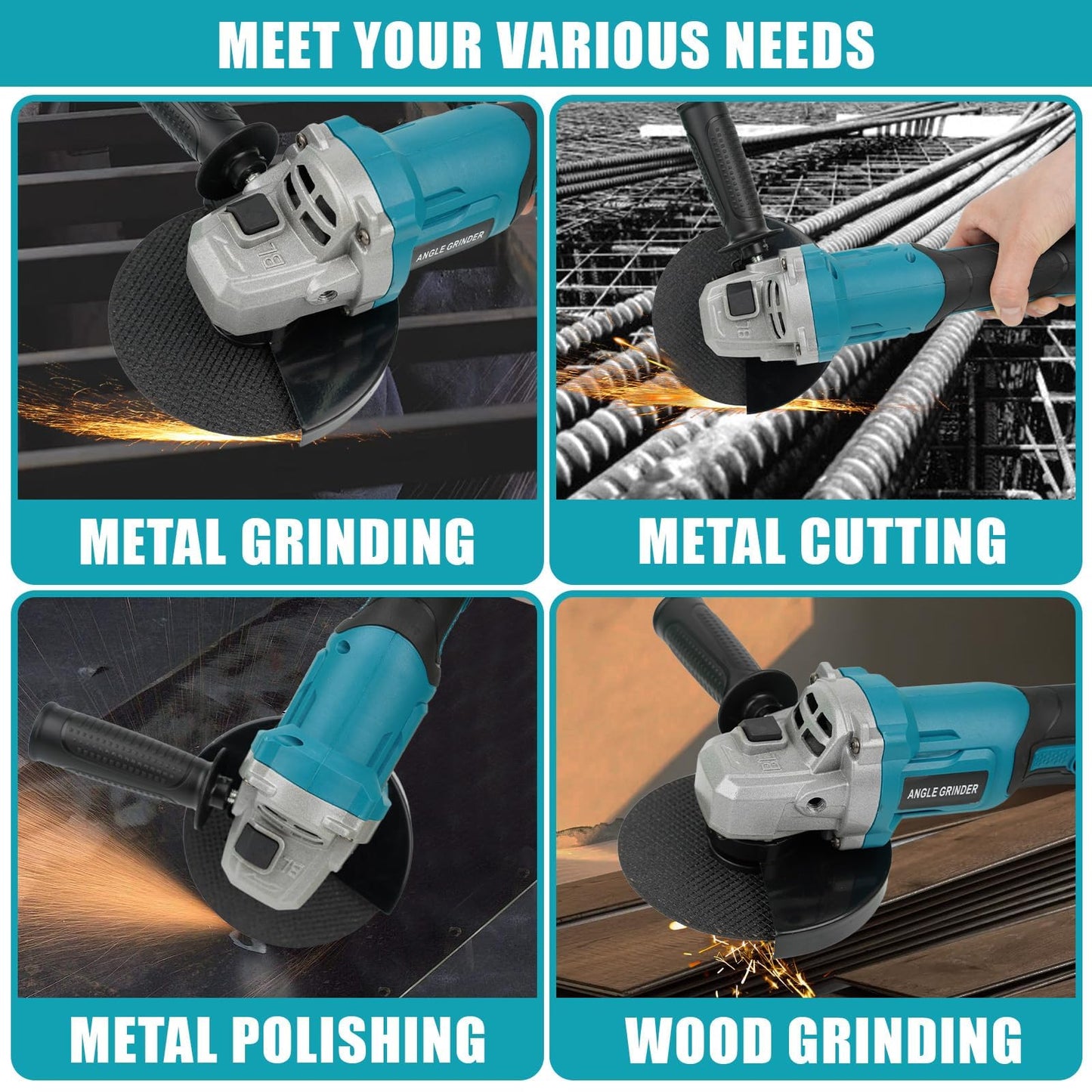 Noliven 21V Cordless Angle Grinder, 7000RPM Brushless Metal Grinder with 2×4.0Ah Batteries, 4-1/2" Grinding Wheel, Cutting Wheel, Brushless Grinder Kit with Carrying Case
