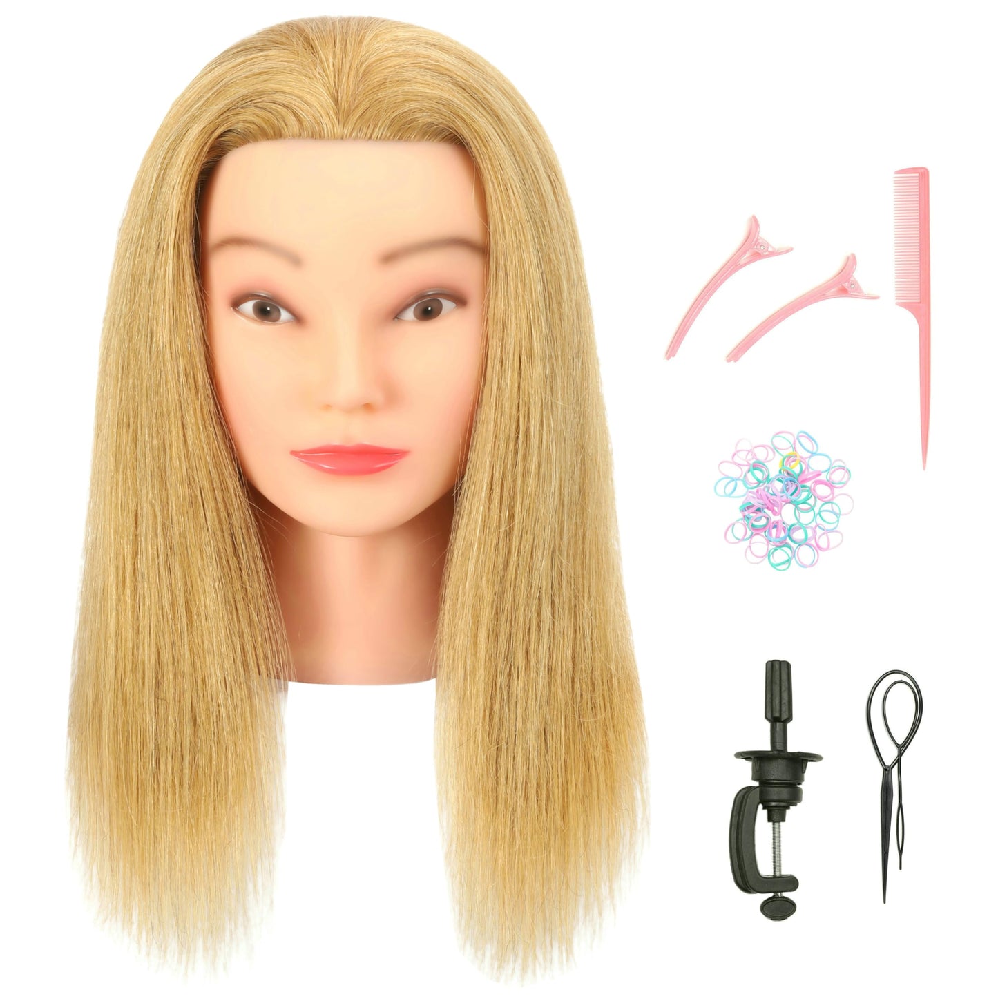 FUTAI Blonde 100% Human Hair Mannequin Head with Table Clamp Stand for Hairdresser Practice Braiding Styling Manikin Cosmetology Doll Training Head Coloring Bleaching Dyeing Curling Cutting Updos
