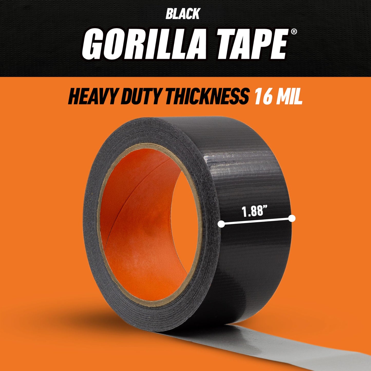 Gorilla Heavy Duty Tape, Duct Tape, Utility Tape, Triple Layer Strength, Indoor & Outdoor, Weather Resistant Shell, 1.88 in x 35 yd (32 Meters), Black (Pack of 2)