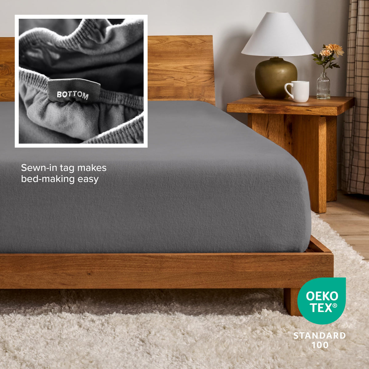 Bare Home Flannel Fitted Bottom Sheet 100% Cotton, Velvety Soft Heavyweight - Double Brushed Flannel - Deep Pocket (King, Grey)