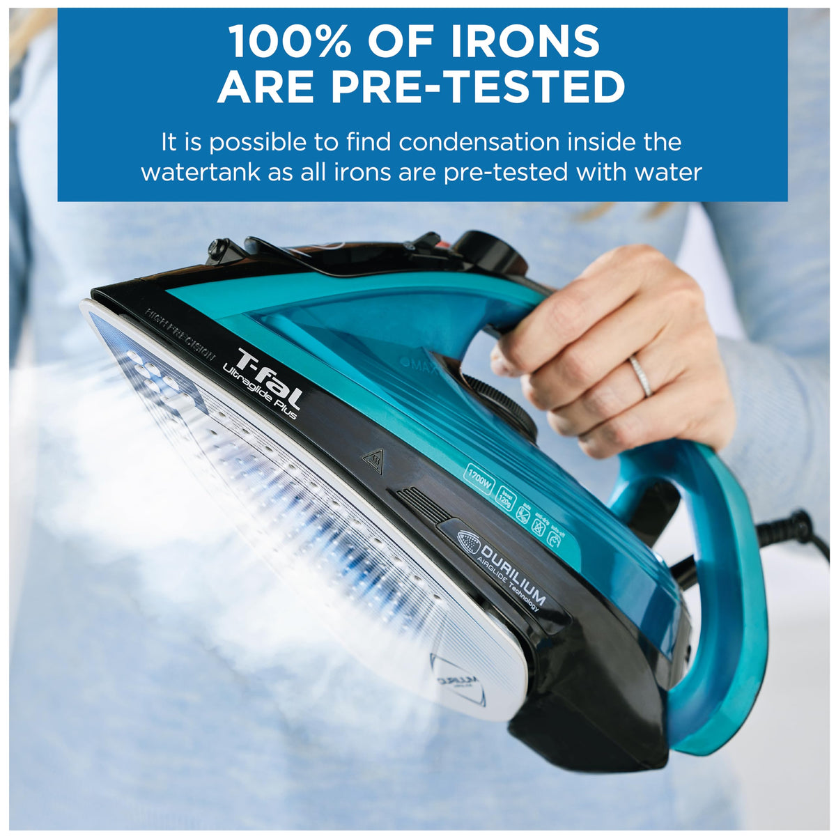 T-Fal Ultraglide Steam Iron for Clothes Durilium Soleplate, Precision Tip, Anti-Drip, Auto-Off 1800 Watts Ironing, Steaming