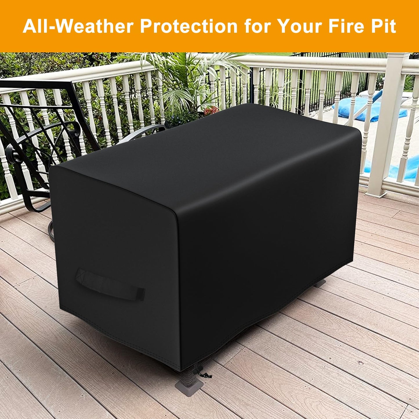 44 Inch Rectangular Fire Pit Cover for Bali Outdoor Firepit and Other Models, 44L x 26W x 24H, Heavy Duty 600D Waterproof Patio Fire Table Protector, Deck Box Cover