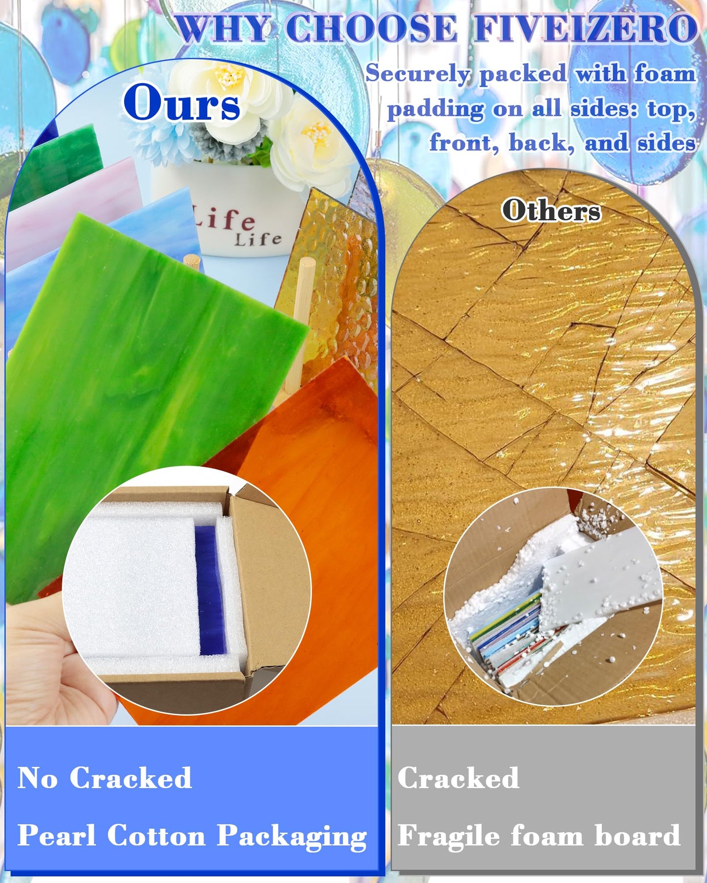 FIVEIZERO 24 Sheets Rainbow Transparent Stained Glass Sheets 4x6 Inch – Mixed Color Stained Glass Supplies for Suncatchers, Mosaic Glass Crafts, Fused Glass Supplies, Window Art & DIY Projects