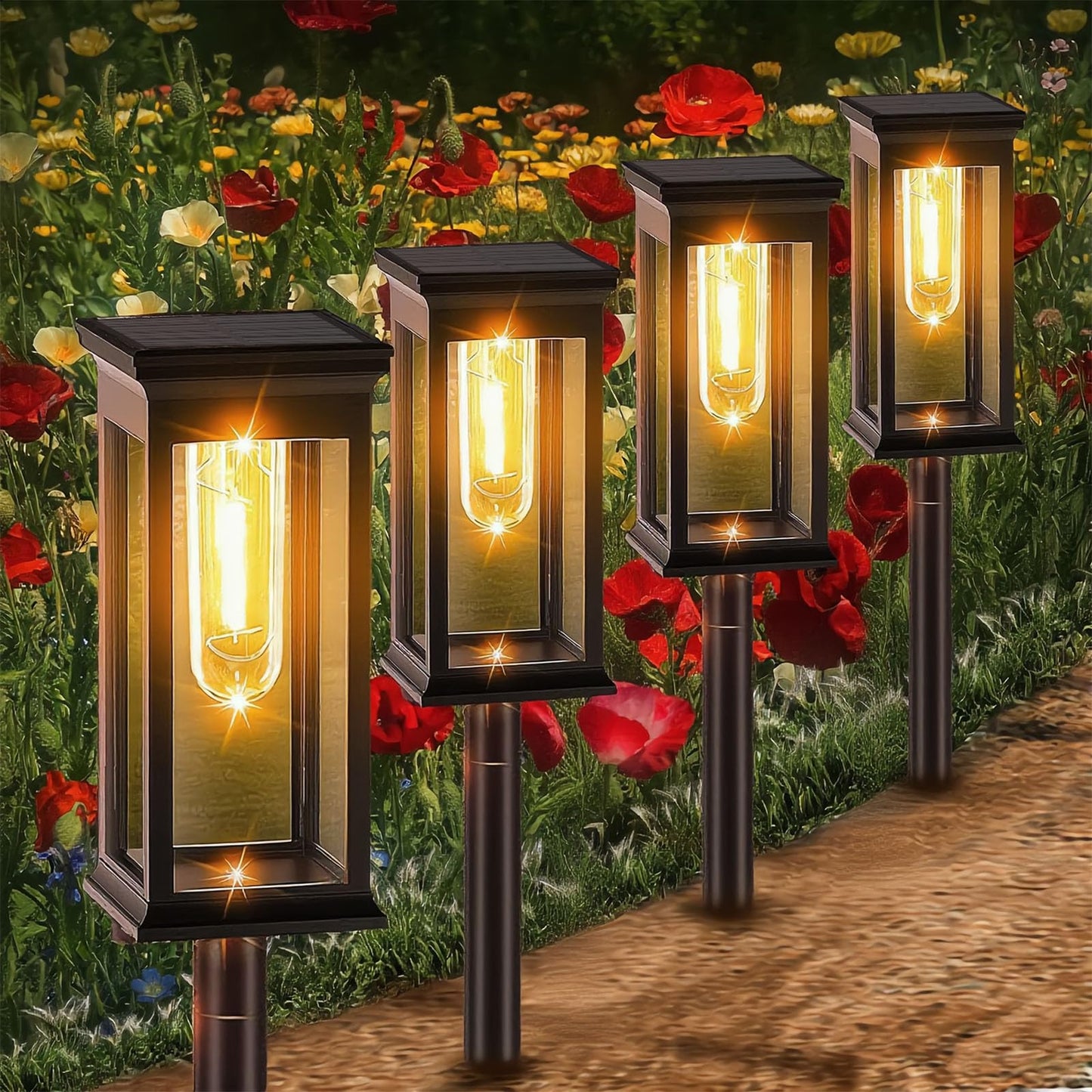 Amzxart 8 Pack Solar Lights Outdoor Garden, Brighter Waterproof Solar Pathway Lights Outdoor, Auto On/Off LED Solar Garden Lights Landscape Lighting for Yard Patio Lawn Driveway