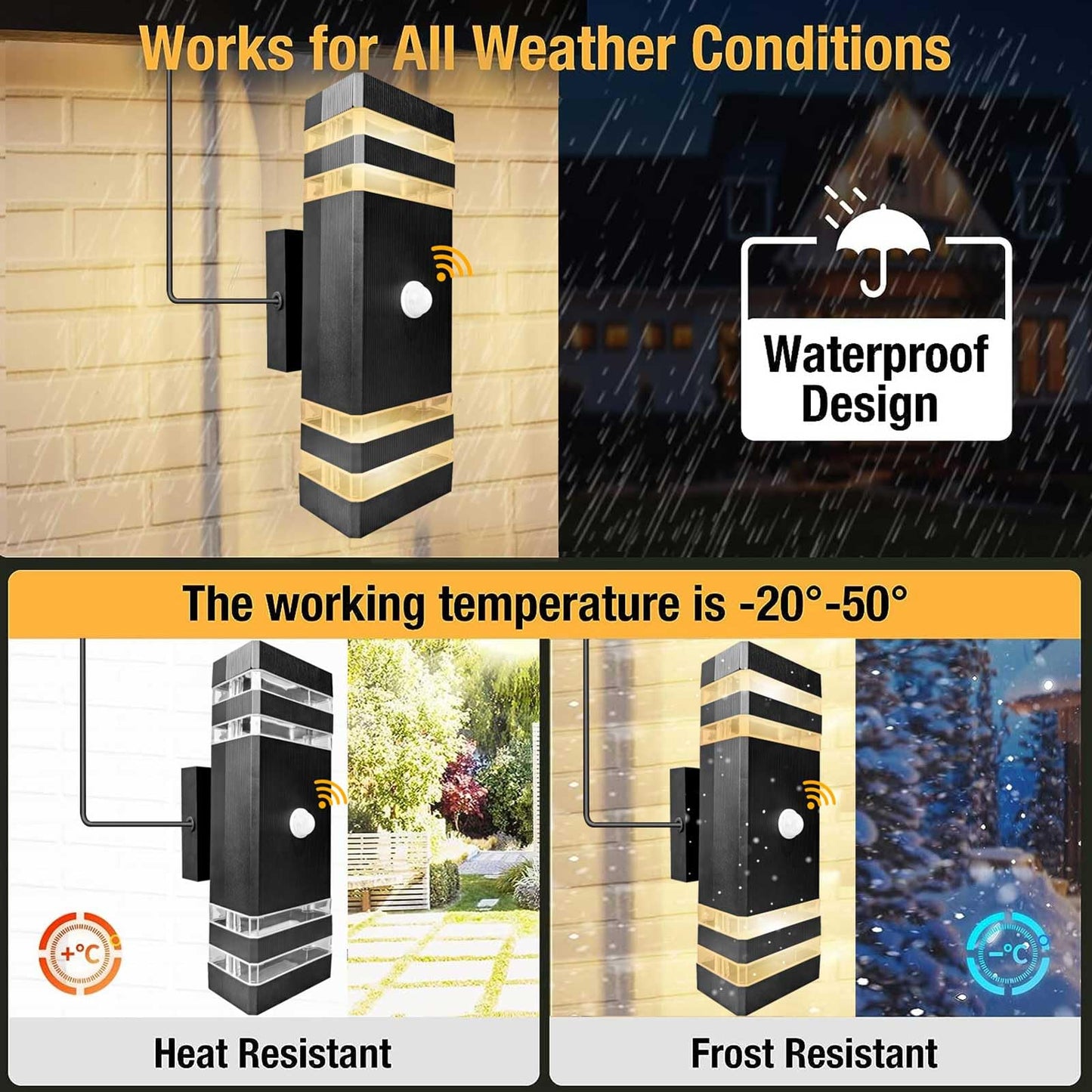 JESENBIL Solar Outdoor Wall Lights, Motion Sensor Solar Exterior Lighting Fixture, Wireless LED Waterproof Up Down Wall Sconce Aluminum Solar Porch Lights Wall Mount for Patio Front Door Garage