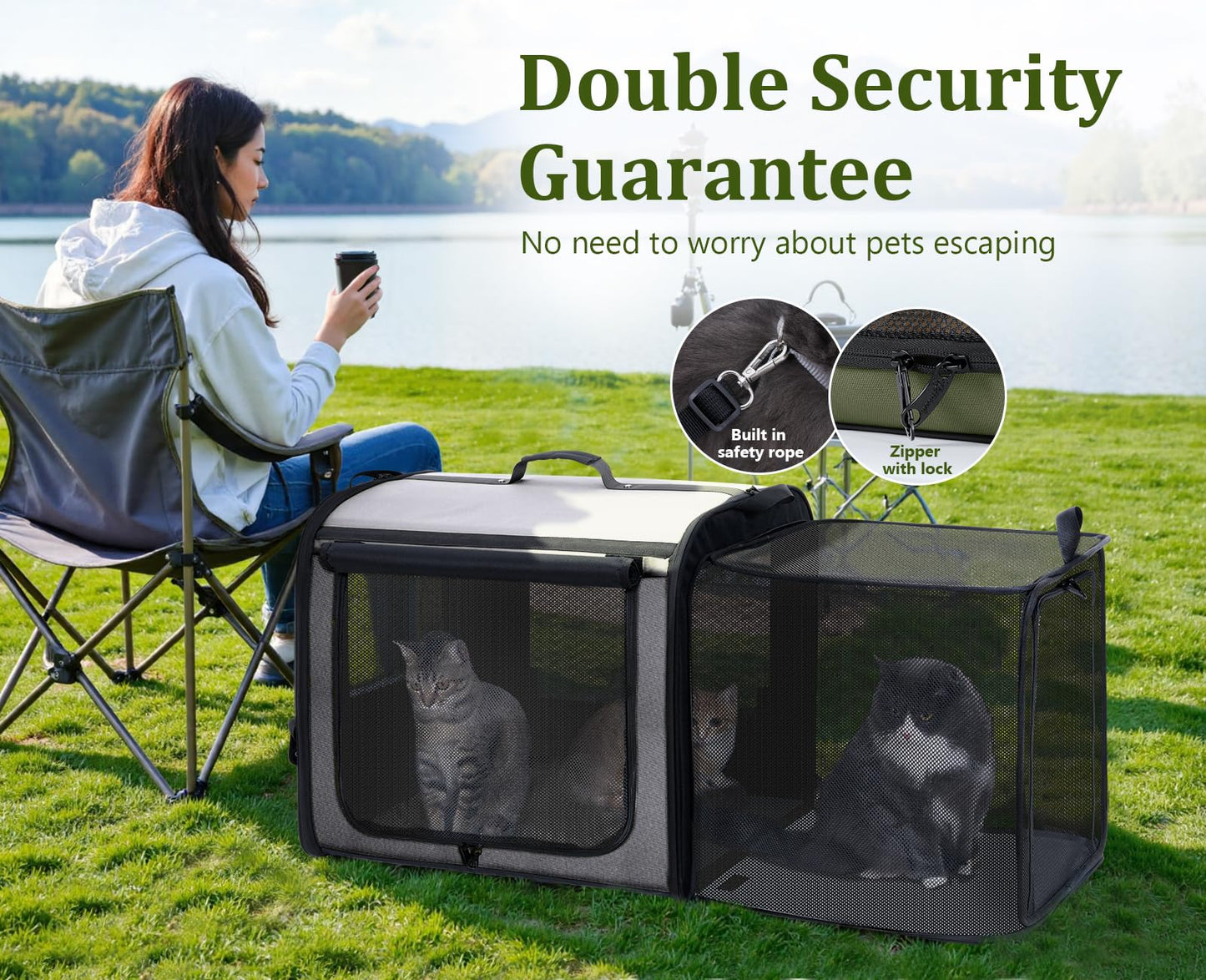 Pecute Expandable Dog Crate for Pets＜15kg, Pet Carrier Stable and Light Weight, Soft Dog Crate with Breathable Windows, Portable Dog Carrier with Curtain 61×45×52cm (Gray)