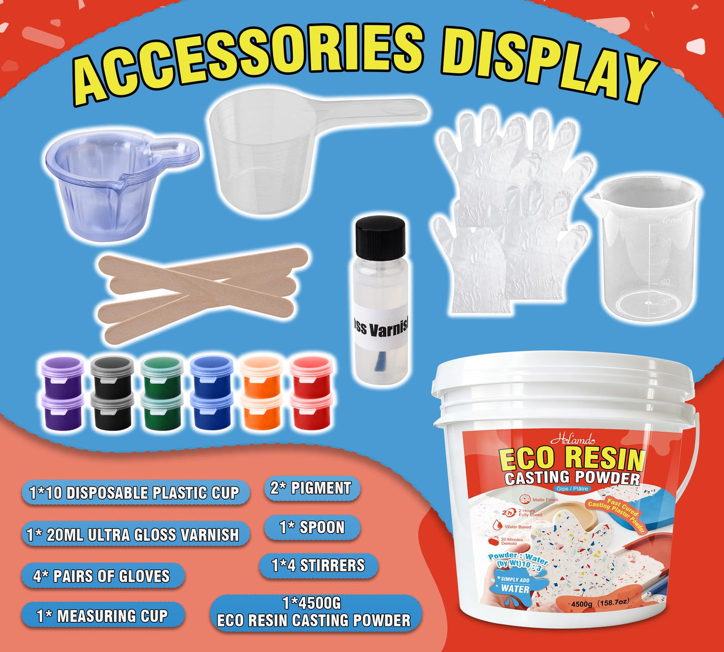 Eco Resin Casting Powders 4500g, Resincrete Gypsum Craft Powder, Water Activated Plaster Casting Powder, Fast Cured Easy Mixing Self Leveling for DIY Crafts Making Home Art Sculpture Molds