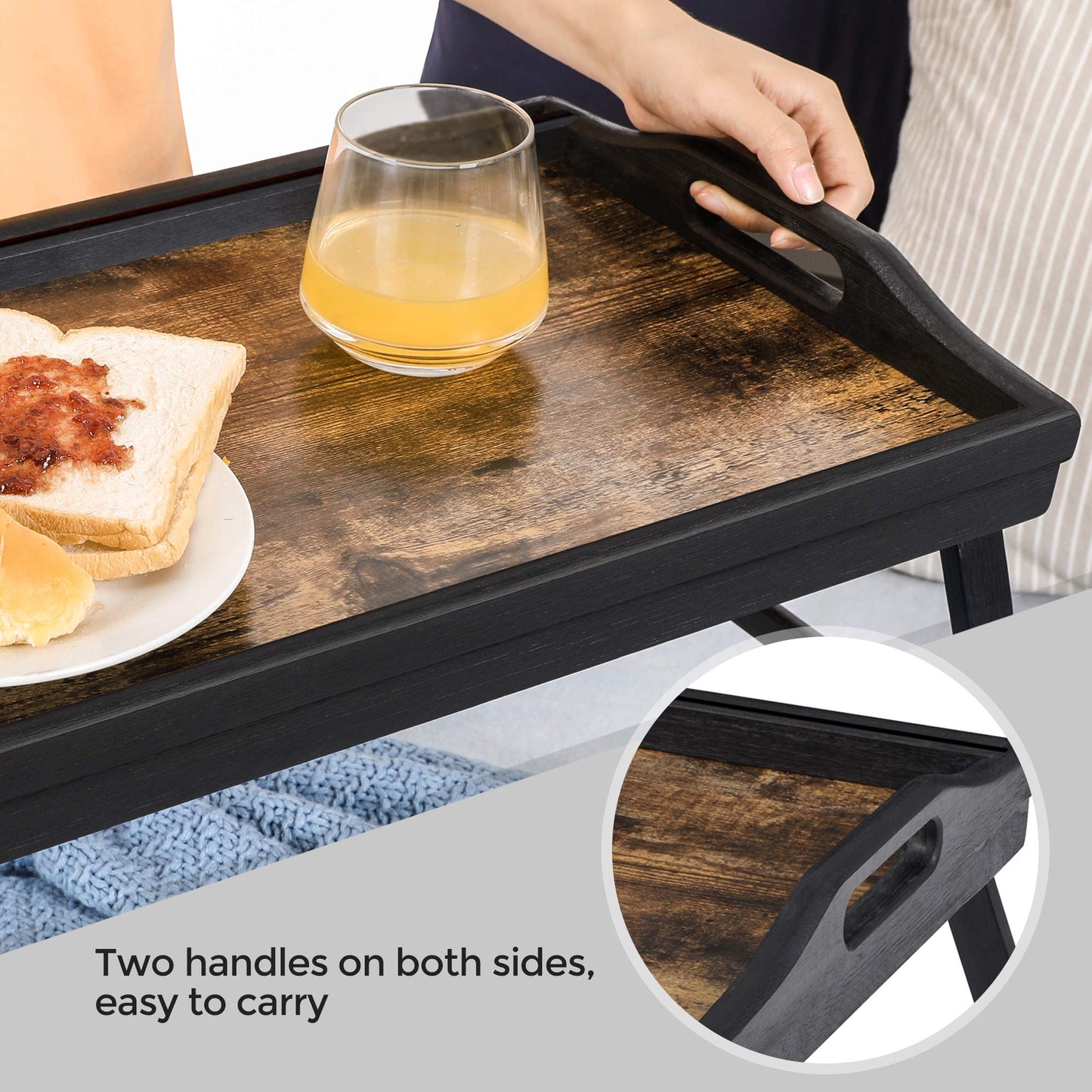 SONGMICS Bed Tray Table with Bamboo Folding Legs, Breakfast Tray for Sofa, Rustic Brown ULLD111B01