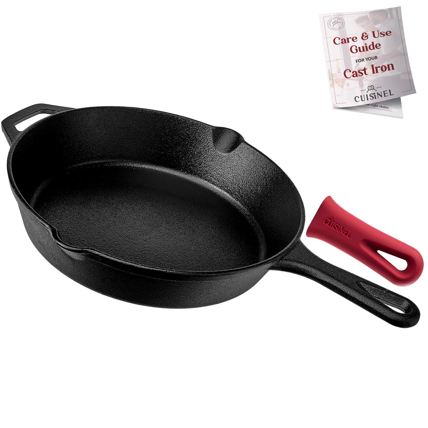 Cast Iron Skillet Set - 8" + 10" + 12"-Inch Pre-Seasoned Frying Pans + Silicone Handle Grip Covers - Indoor/Outdoor, Oven, Grill, Stovetop, BBQ, Fire and Induction Safe Kitchen and Camping Cookware