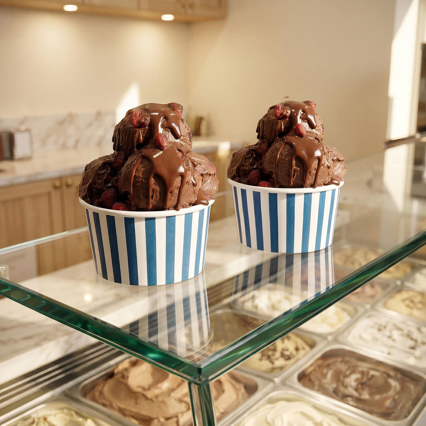 Coppetta 12 Ounce Dessert Cups, 50 Disposable Ice Cream Cups - Lids Sold Separately, Sturdy, Blue And White Paper FroYo Bowls, Striped, For Hot And Cold Foods, Perfect For Gelato - Restaurantware