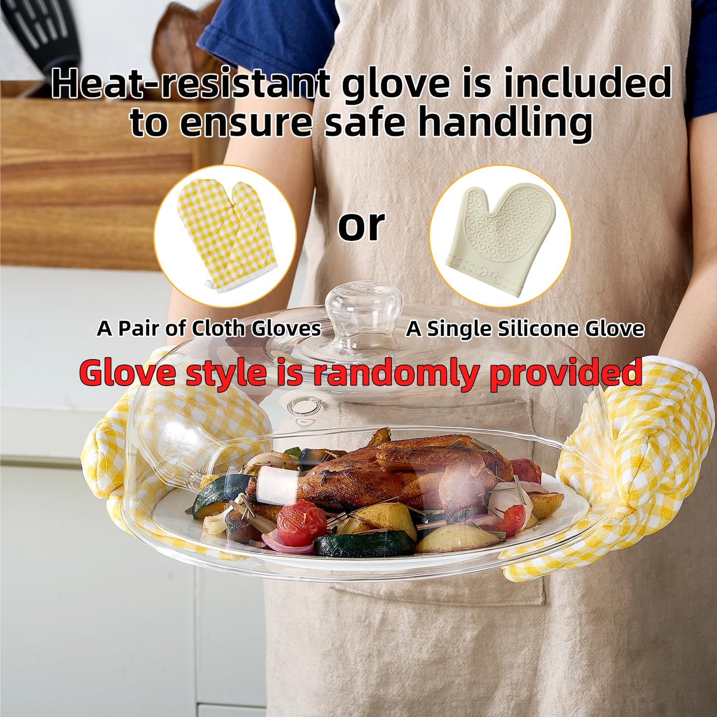12 inch Large Glass Microwave Splatter Cover for Food,5 inch Tall BPA-Free Non Toxic Non Plastic Microwave Lid Guard