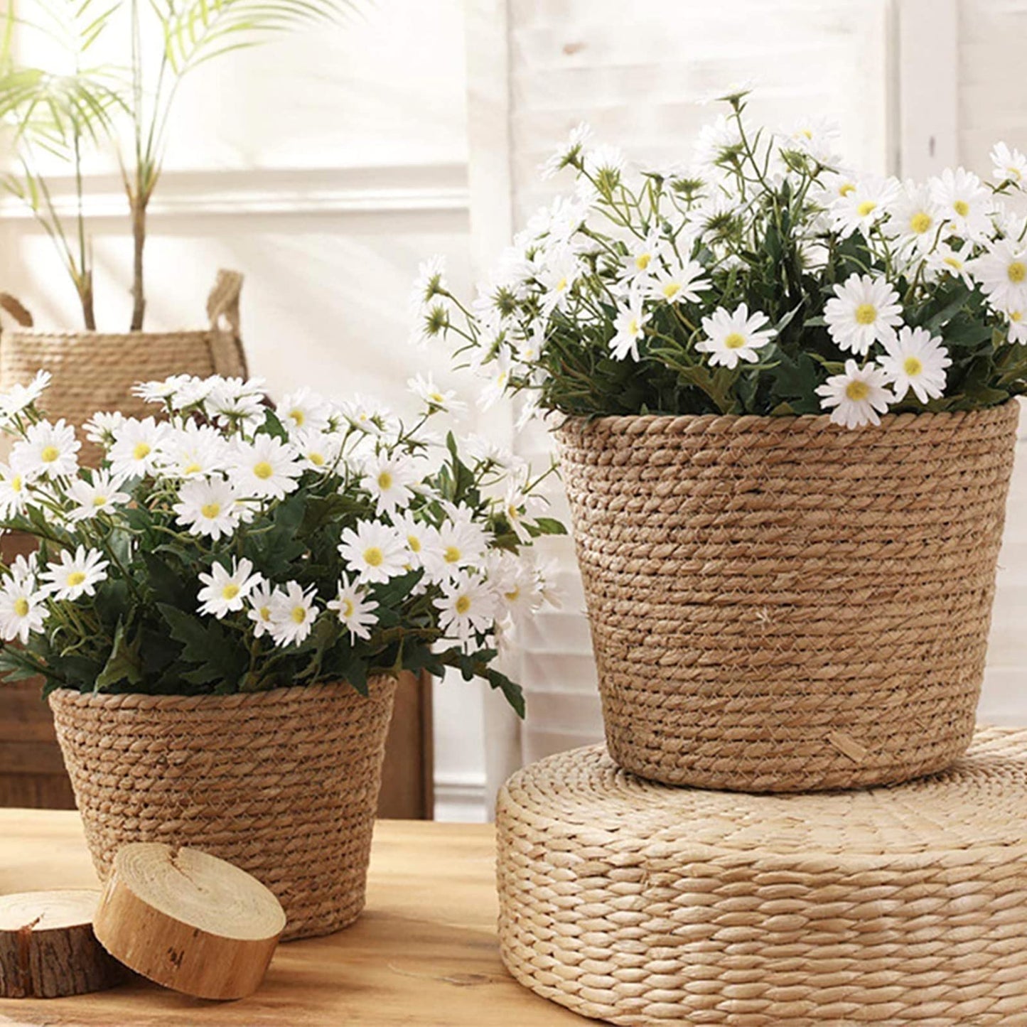 3 Pack Seagrass Planter Basket, Woven Planter Baskets Flower Pots Cover Storage Basket Plant Containers for Indoor Outdoor Plant and Home Decor