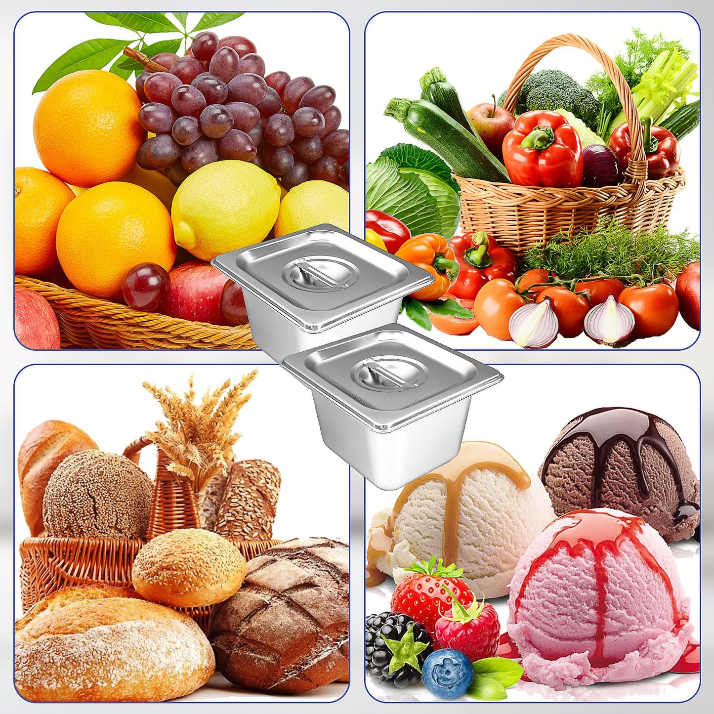 8 Set Stainless Steel Hotel Pans 4 Inch Deep Steam Table Pan with Lids Stainless Food Storage Containers Stackable Metal Steamer Pan for Kitchen Restaurant Party Buffet Event Catering