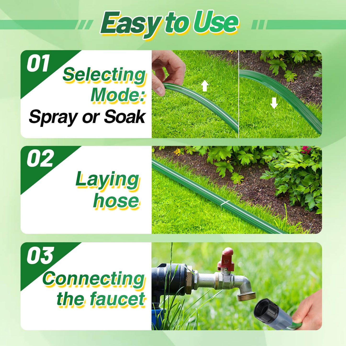 25ft Sprinkler Soaker Hose - Kink-free, Save Water, Flexible - Heavy Duty Three Tube Flat Watering Hose for Garden Yard Lawn Irrigation, With 10 Stakes