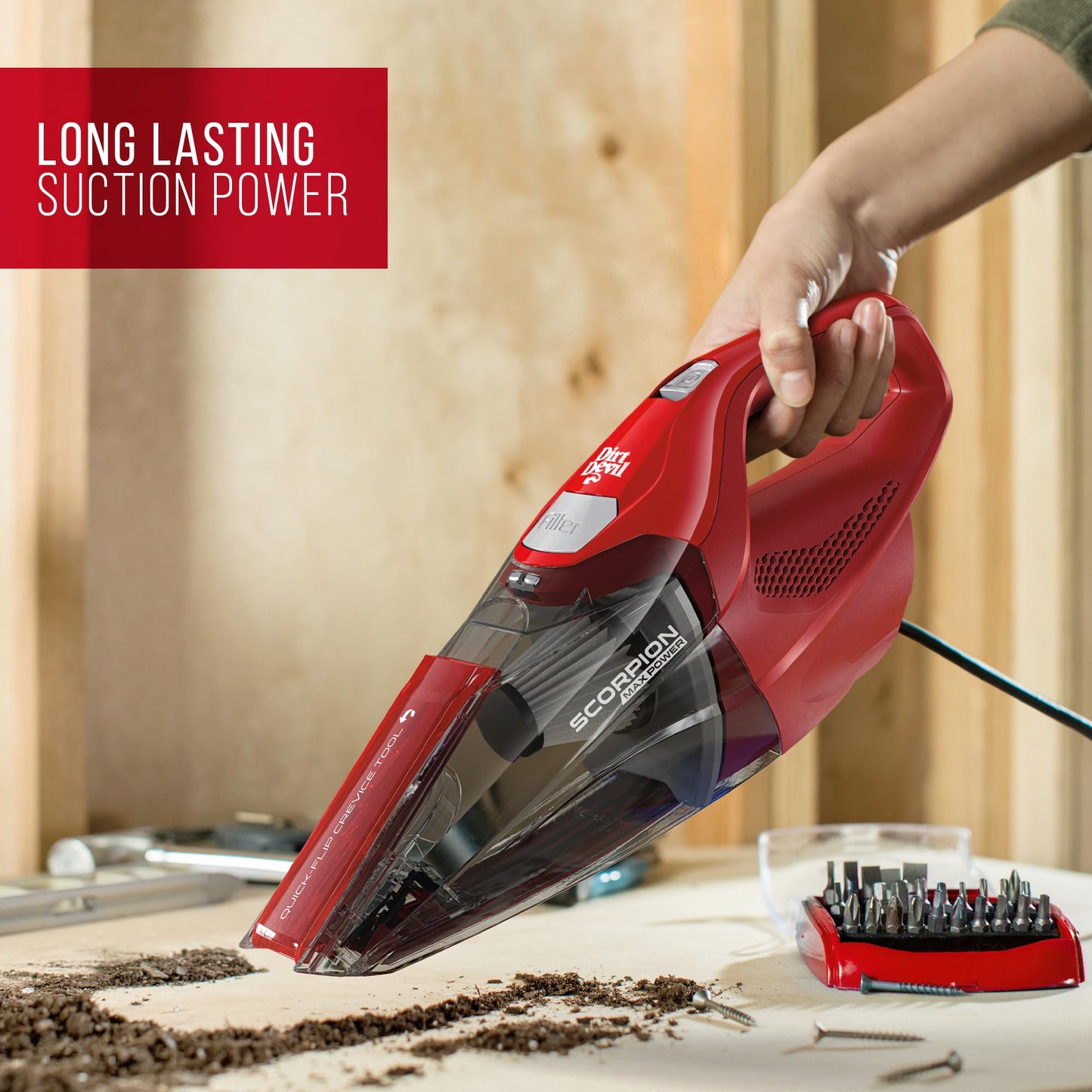 Dirt Devil Scorpion Max Power Corded Hand Vacuum Cleaner, Lightweight Hand Vac with Powerful Suction for Home and Car Cleaning, SD20005VCA, Red