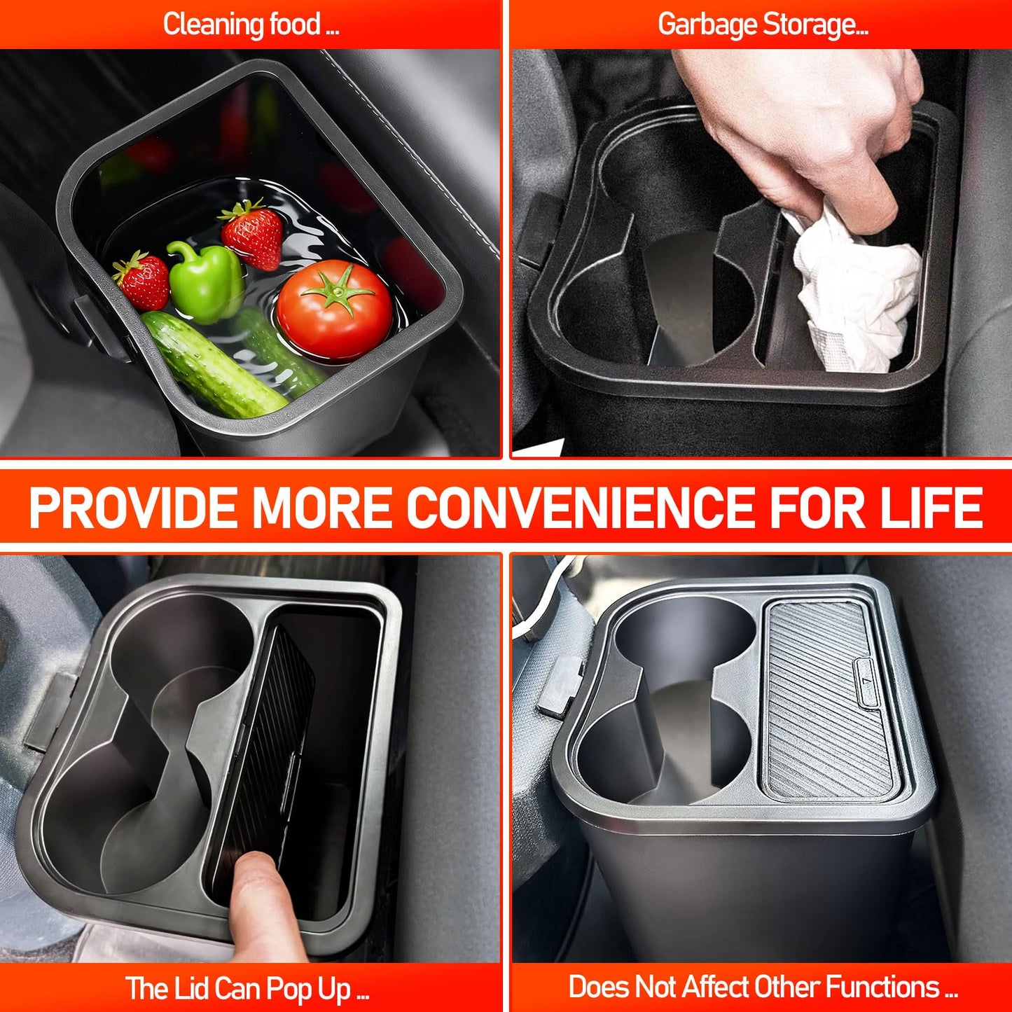 WRWJL Trash Can for Ford Maverick 2025 2024 2023 2022,Upgraded Rear Trash Bin with Dual Cup Holder for Maverick Interior Accessories,Multi-Function Insert Expander Storage Box Organizer 2025 New