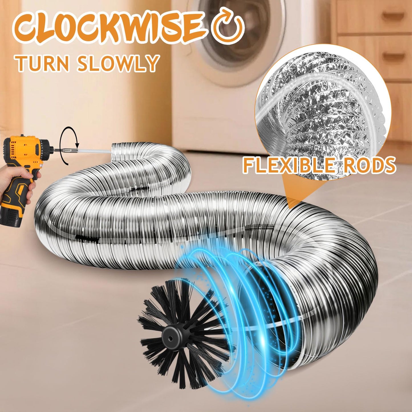 MAGICLULU 20FT Chimney Sweep Kit, Flexible Rods Flue Cleaning Tool, Wood Burner Fireplace Maintenance Set, Rotary Creosote Sweeping Brush, Pellet Stove Dryer Vent Exhaust Pipe Duct Soot Remover