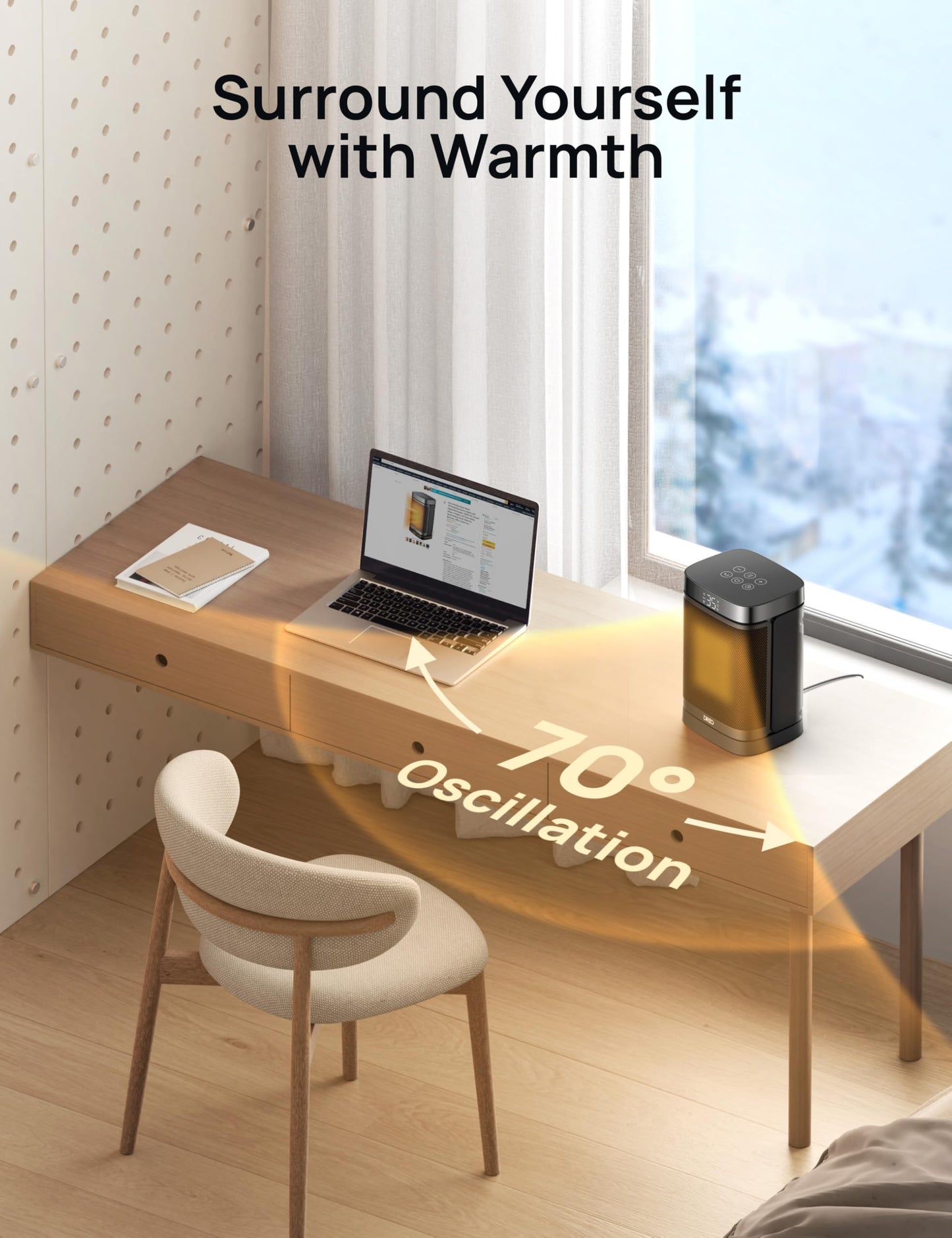 DREO Space Heaters for Indoor Use, 1500W Electric Heater for Bedroom Home Office, Safe PTC Ceramic Heater with Thermostat, Portable Heaters with Remote, 70°Oscillation, 12H Timer, 5 Modes
