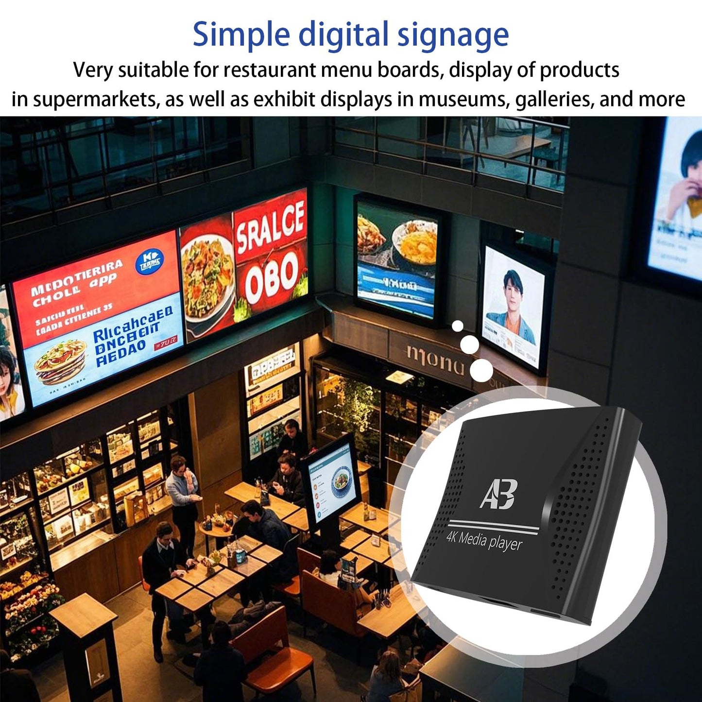 4K Ultra HD Digital Media Player for USB Drives and microSD Cards,Featuring HDMl and Analogy AV,Digital Signage,with Automatic Playback,Resume and Looping Capability for H.265 Videos,Music and Photos