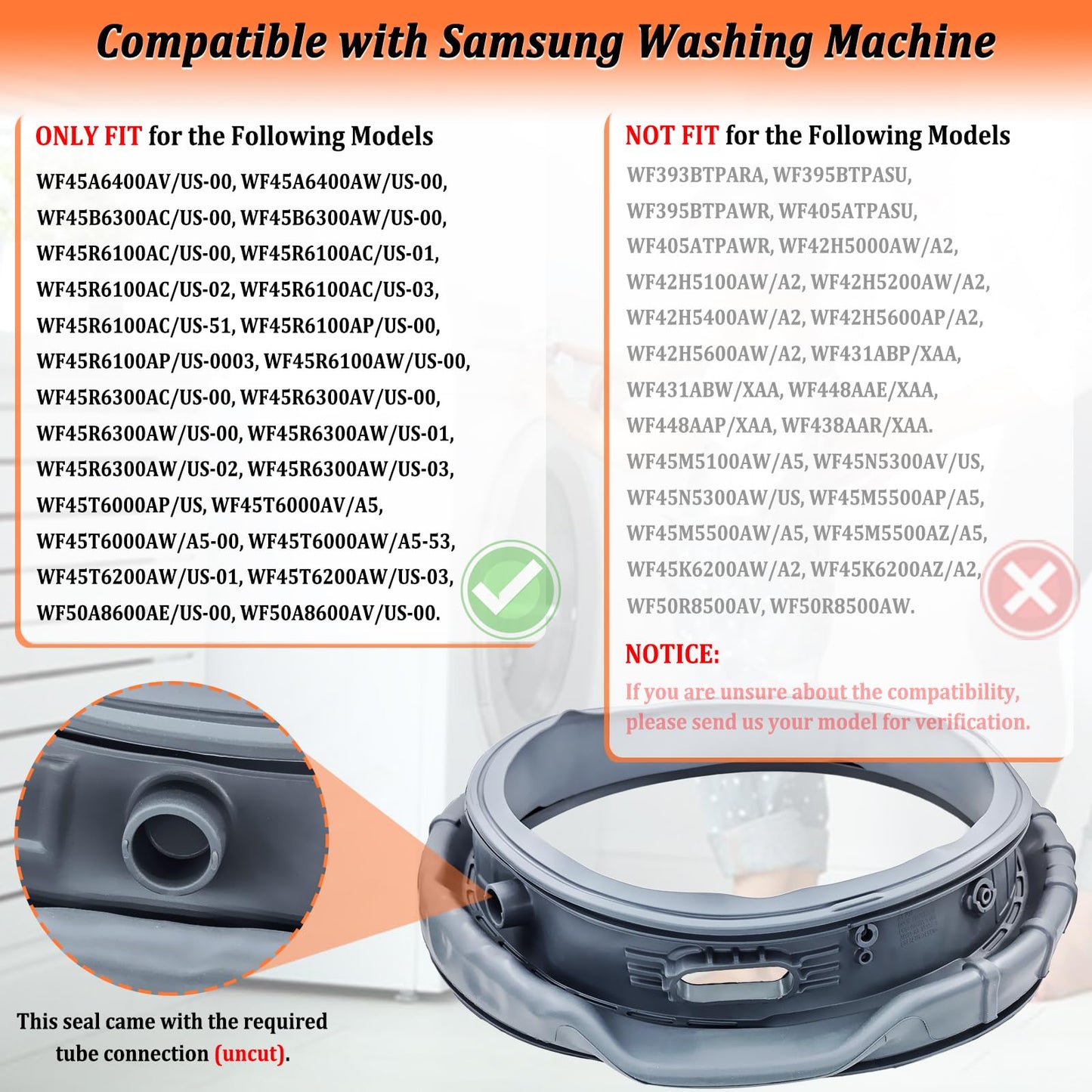 Upgraded DC64-03788A Washer Door Seal Compatible with Samsung, Washing Machine Door Boot Bellow Gasket Replacement Parts AP6884238 PS12720638
