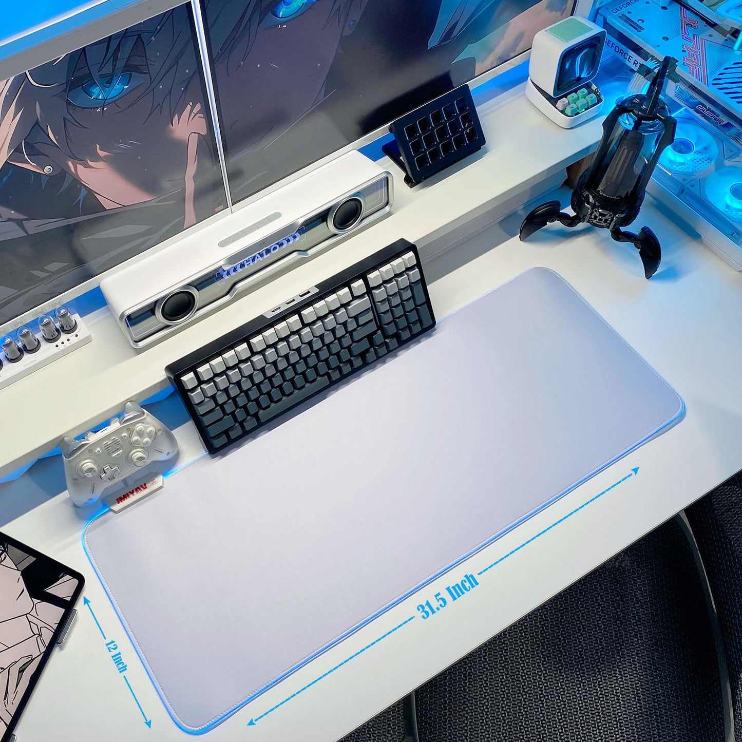 JMIYAV White Gaming Mouse Pad RGB Mousepad Non-Slip Rubber Base Extra Large Cool XL XXL Computer Desk Pad Gaming Accessories LED Light Up Extended Big Mouse Pad for Gamer 31.5x12In CW1