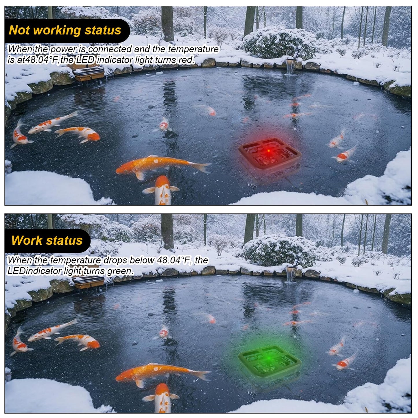 Pond De-icer,Winter Survival Solution for Outdoor Pond Fish,Thermostatic controll Heater with Floating and Diving Modes,Keep Ponds from Freezing Over in Winter（500W,1000W,1500W） (500W)