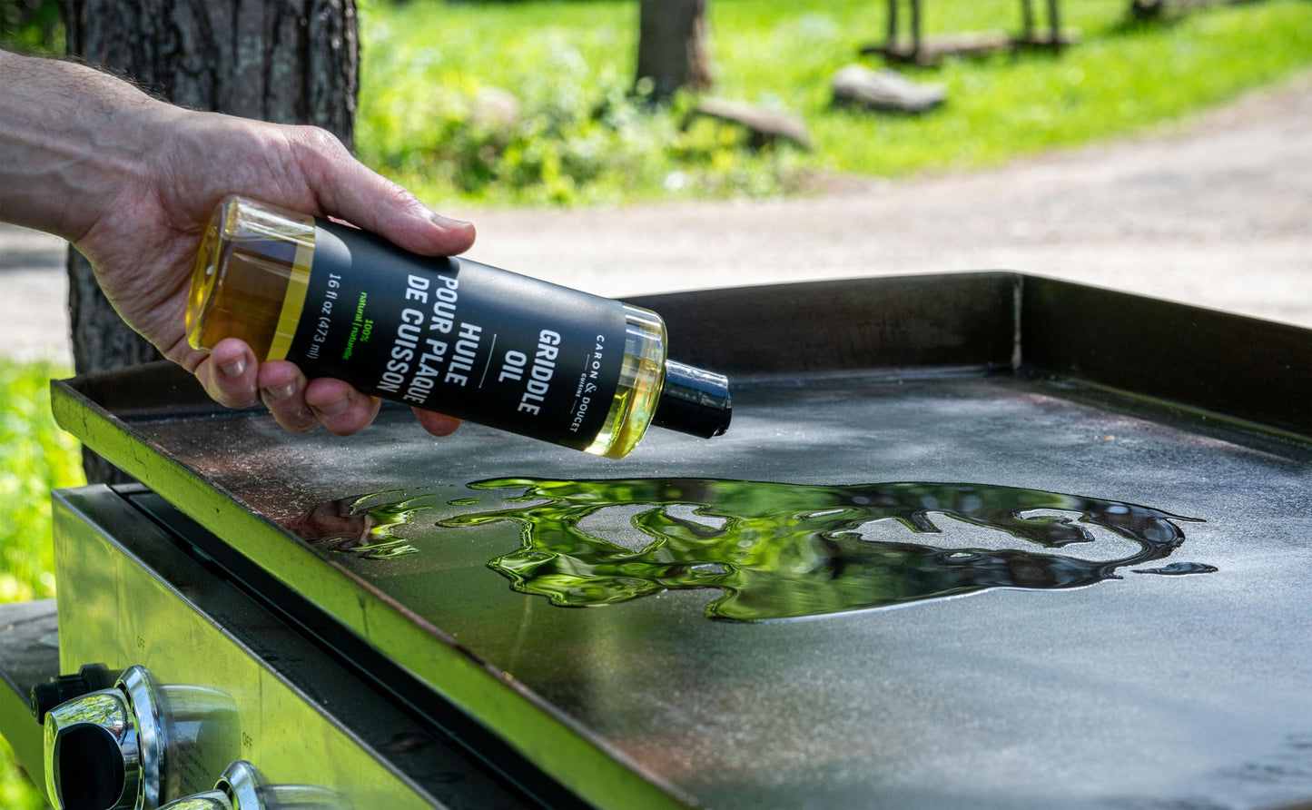 CARON & DOUCET - 100% Plant-Based Griddle Cleaning Set: Seasoning Oil & Soap for Washing, Restoring & Seasoning Griddles!