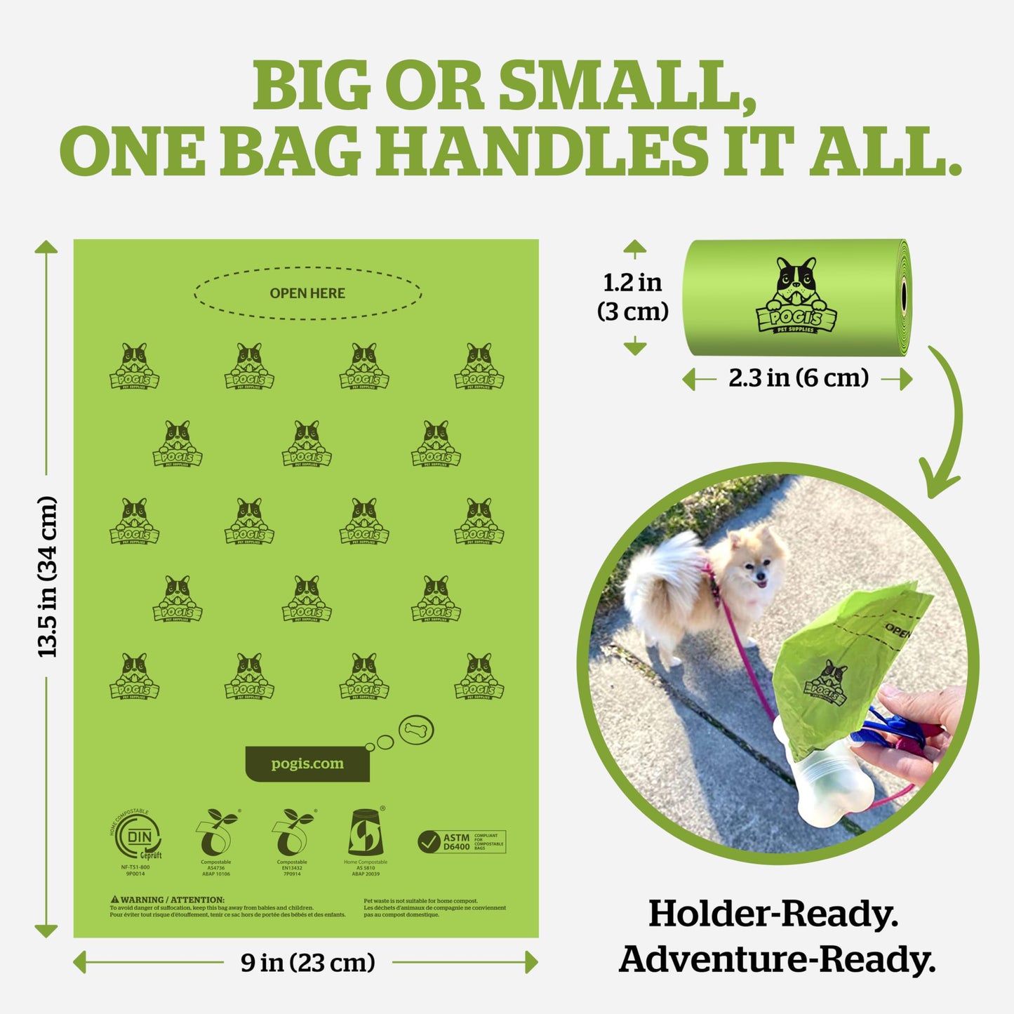 Pogi's Compostable Poop Bags – Leak-Proof, Extra-Large, Plant-Based, Home Compostable – 32 Rolls (480 Bags)