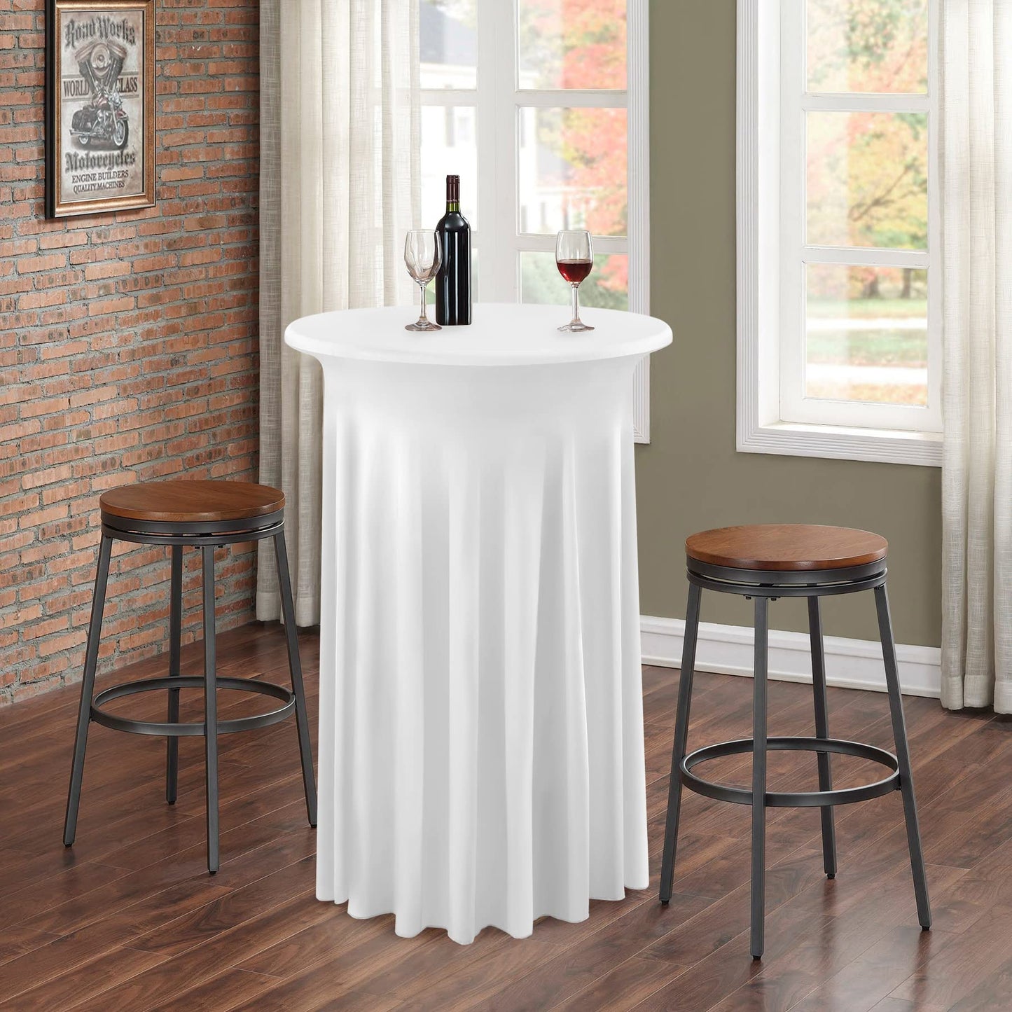 6 Pack 32×43 Inch White Spandex Coctail Table Cloth,Wrinkle Free Stretch Cocktail Table Covers with Wavy Skirt, High Top Highboy Bar Round Cocktail Tablecloths for Party Birthday Wedding Banquet