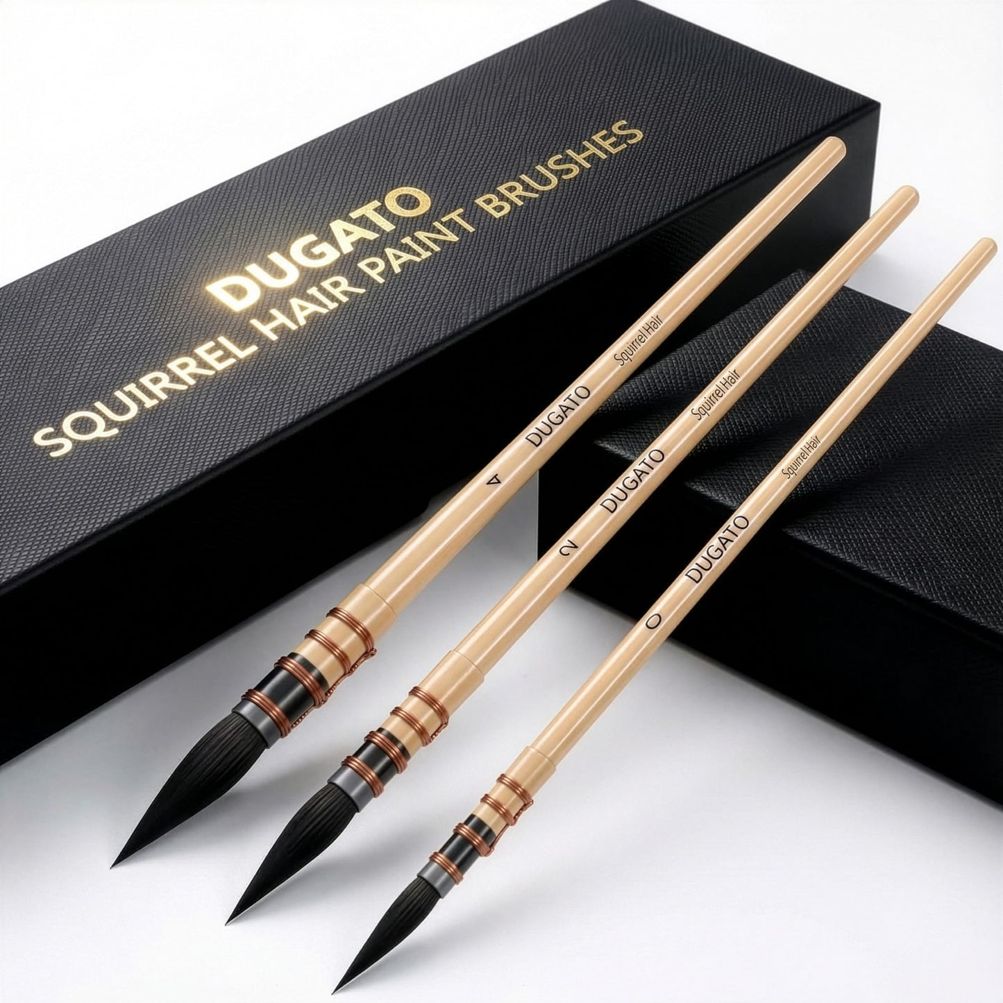 Professional Watercolor Squirrel Hair Paint Brushes by DUGATO, Mop Round Fine Tip Detail Paintbrush Set for Art Painting, Gouache, Fine Detailing, Acrylic, Gouache, Oil (3 Brushes)