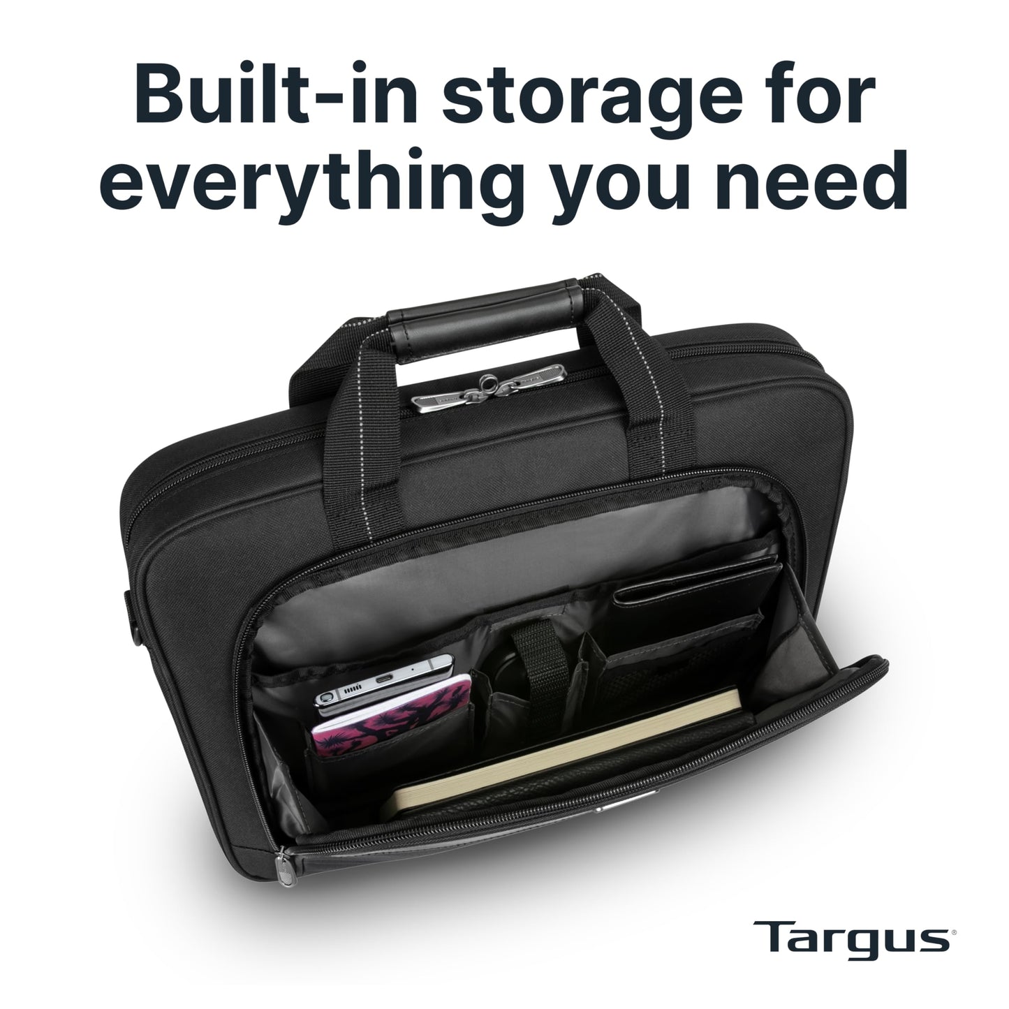 Targus 15–16” Classic Slim Briefcase – Lightweight Laptop Bag with Padded Compartment, Trolley Strap, Organizer Pocket & Shoulder Strap – Fits up to 16” Laptops - TCT027US
