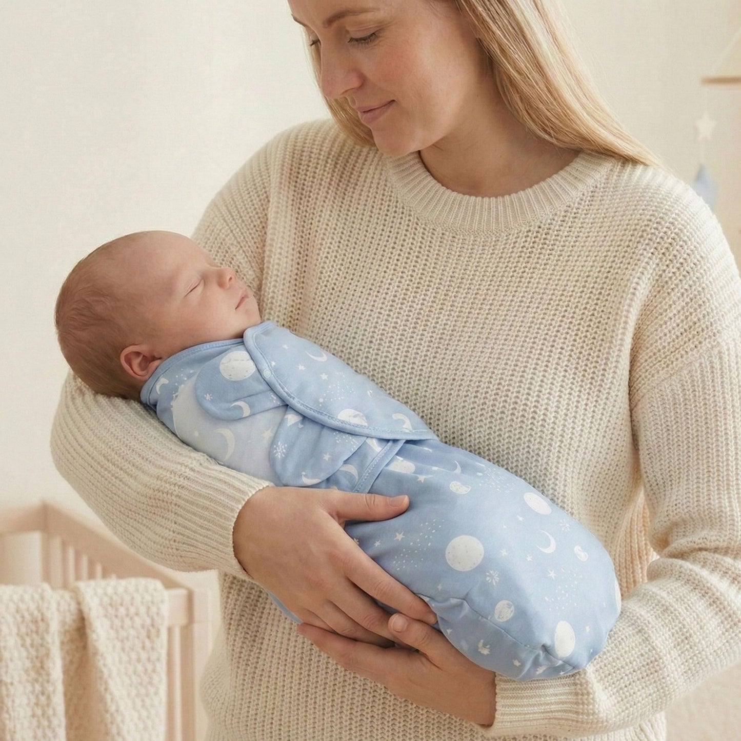 GLLQUEN BABY 3-Pack Organic Baby Swaddle Sleep Sacks for Newborn - Baby Swaddles 0-3 Months, Baby Swaddle Sack, Blue & Elephant & Stripe, Baby Swaddle Blanket Wrap (Small/Medium)