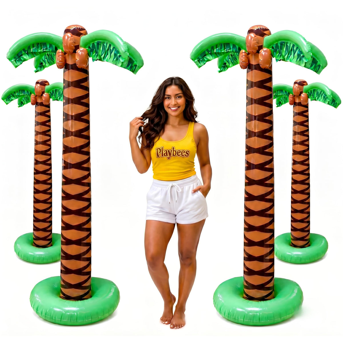Playbees Giant Inflatable Palm Trees - 4 Pack - 6 Foot Super Sturdy Artificial Trees for Luau Parties, Beach Decor, Poolside Ambiance, Tropical Theme Decor & Outdoor Fun, Easy Inflation