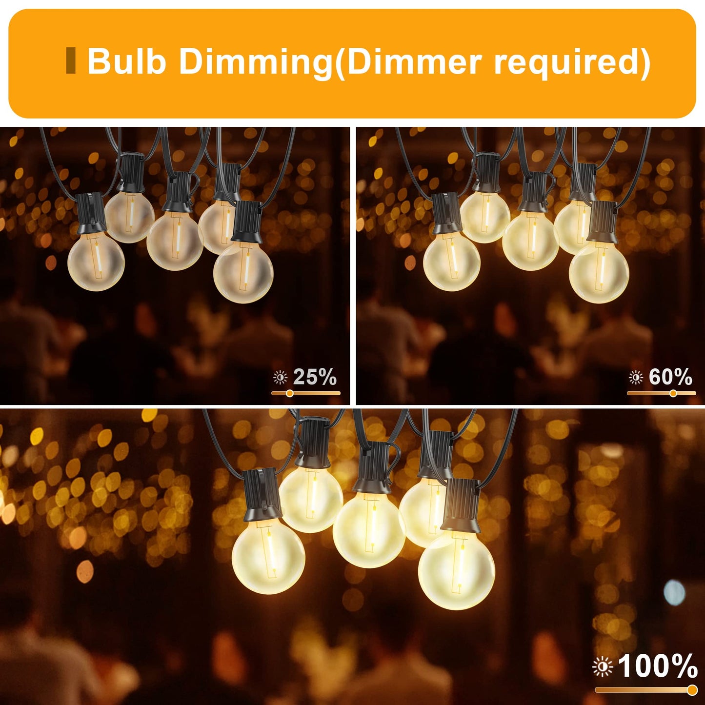 OHLUX Outdoor String Lights, 55FT G40 Globe LED Patio Lights with 26 Edison Dimmable LED Bulbs, 2200K Waterproof Connectable Hanging for Backyard Porch Cafe Party Decor, E12 Socket Base