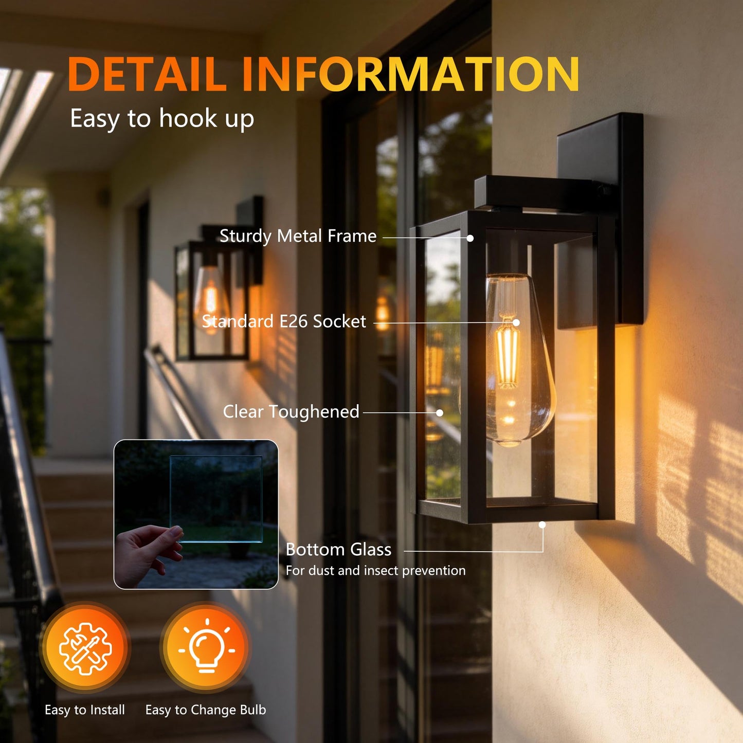 Outdoor Wall Light Fixtures Anti-Rust Porch Lights Outdoor Waterproof Exterior Lighting Fixtures Front Door Wall Lantern for House - 2 Pack