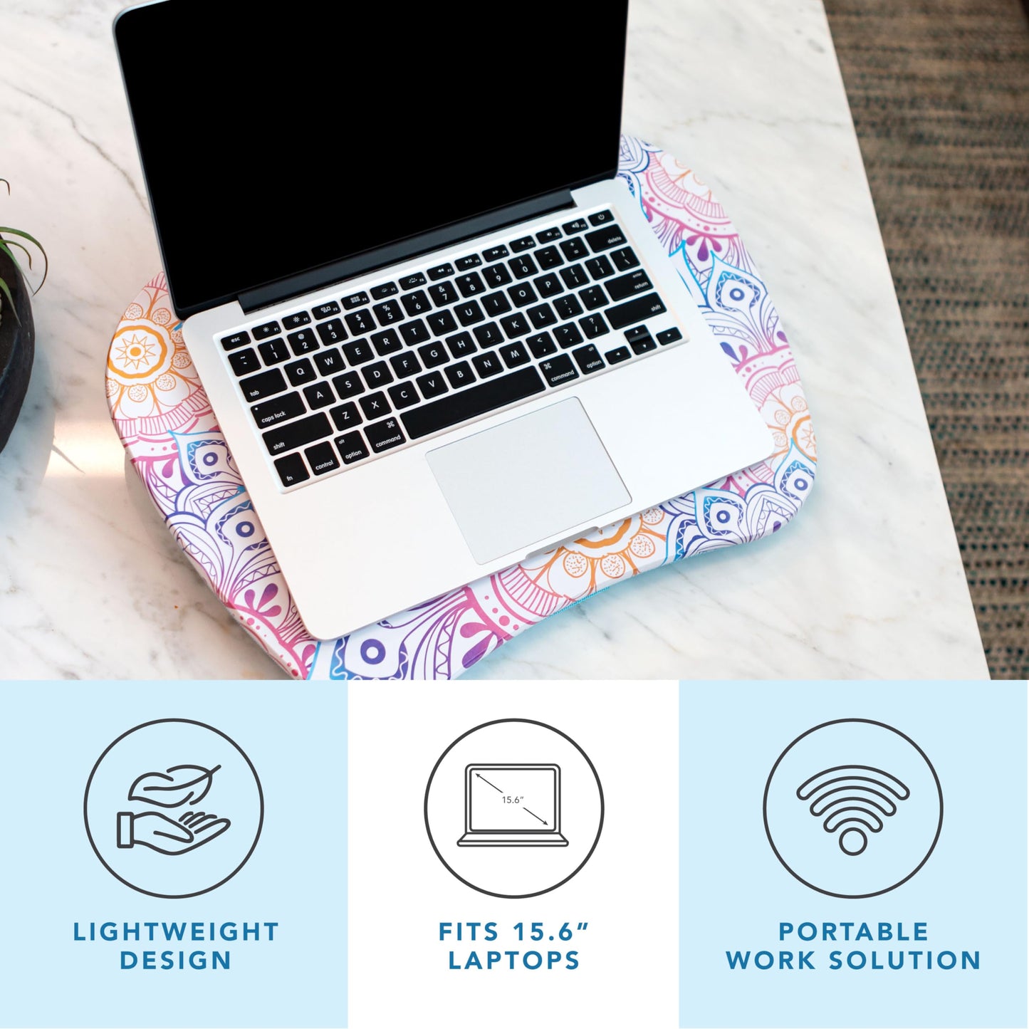 LAPGEAR MyStyle Portable Lap Desk with Cushion - Mandala - Fits up to 15.6 Inch Laptops - Style No. 45327