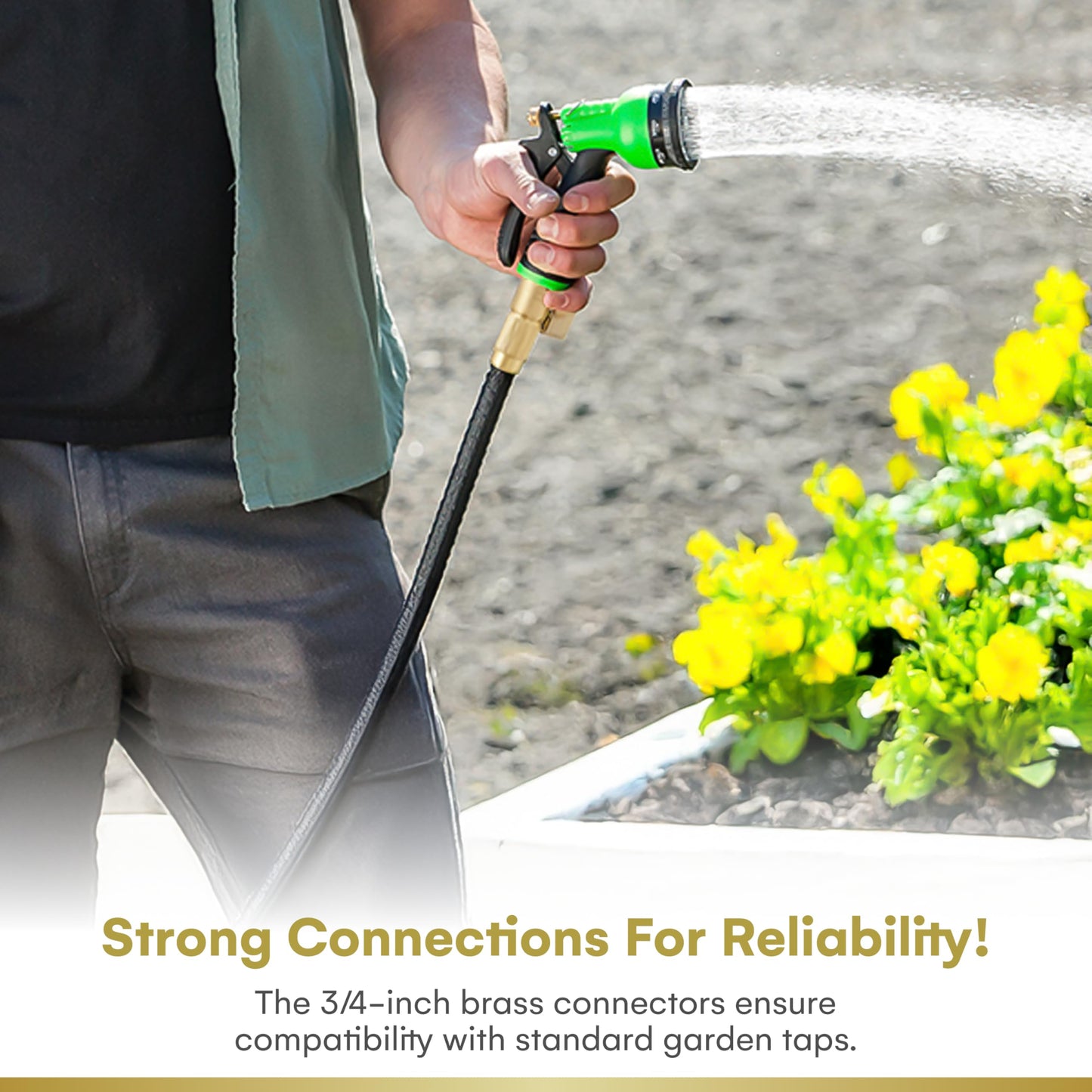 Flexi Hose with 8 Function Nozzle Expandable Garden Hose, Lightweight & No-Kink Flexible Garden Hose, 3/4 inch Solid Brass Fittings and Double Latex Core, 50 ft Black