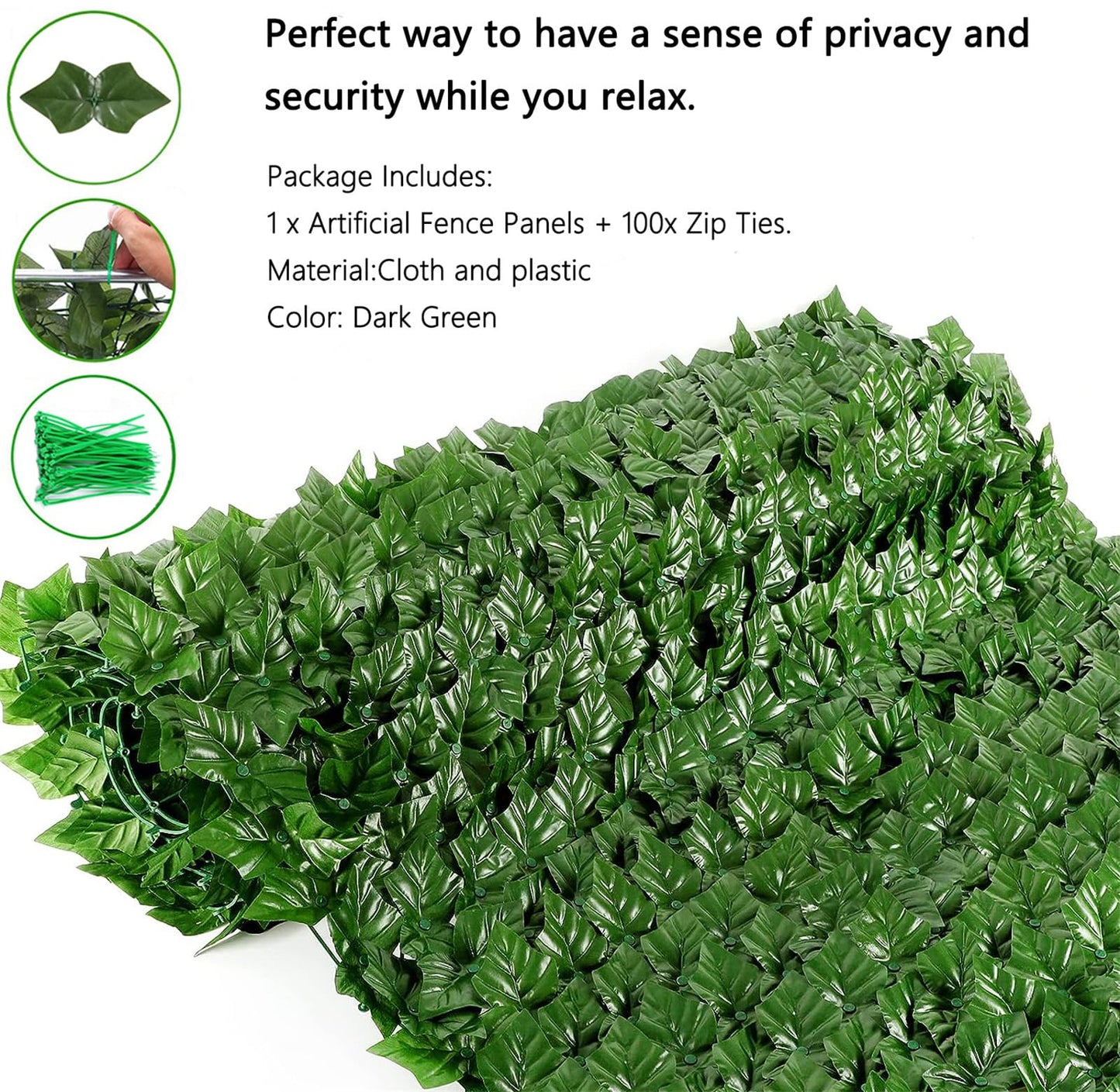 Artificial Ivy Privacy Fence with Lights 118x39.4in Grass Wall Screen Fake Vines Balcony Fence Privacy Screen Cover, Faux Ivy Leaf Hedge Panels Wall Decoration