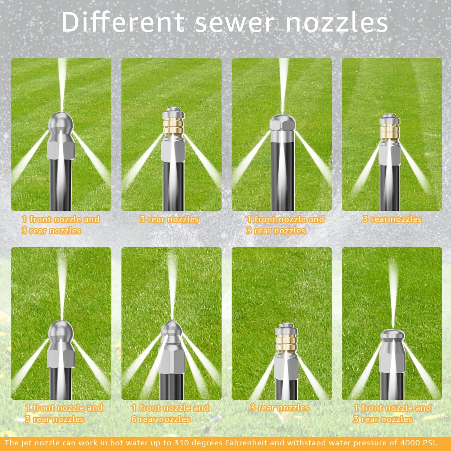 Wllead Jetter Heads Kit (Pack of 10) - Rotating Button Drain Cleaning Nozzle Tips for Pressure Washer Sewer Jetter - Stainless Steel 5000 PSI