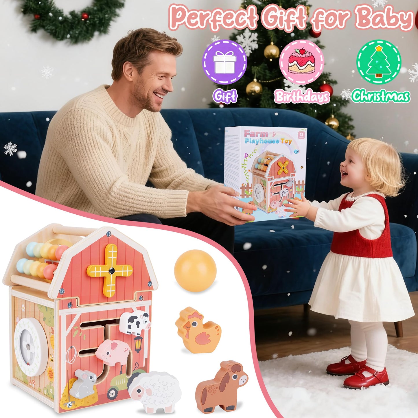 Montessori Toys for 1 2 3 Year Old, Wooden Farm Animal Toys for Toddlers 1-3, Baby 12-18 Months Toys, 1 2 Year Old Girl Boy Birthday Gift, Toddler Learning Educational Toys Gifts for Girls Boys